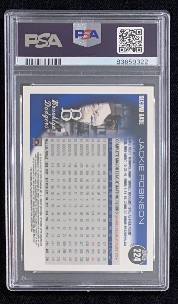 2010 Topps Chrome Refractor Jackie Robinson #224 Baseball Card PSA 9 Mint - Perfect for Collectors, Sports Memorabilia Displays & Investment