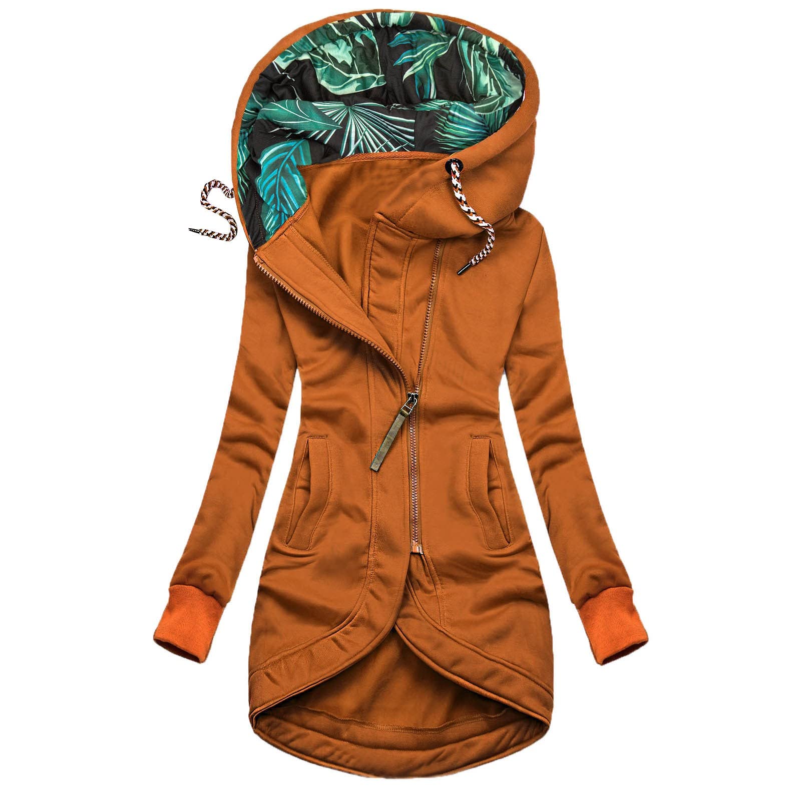 Women's Slim Fit Hooded Zipper Jacket - Solid Color Warm Winter Coat with Drawstring & Stitching Detail | Perfect for Outdoor Activities, Travel & Casual Wear