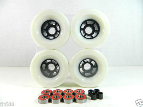 90mm Longboard Flywheels Wheels with ABEC 7 Bearings & Spacers - Premium White Wheels for Smooth Cruising & Downhill Riding - Perfect for Commuting, Carving & Freestyle Longboarding