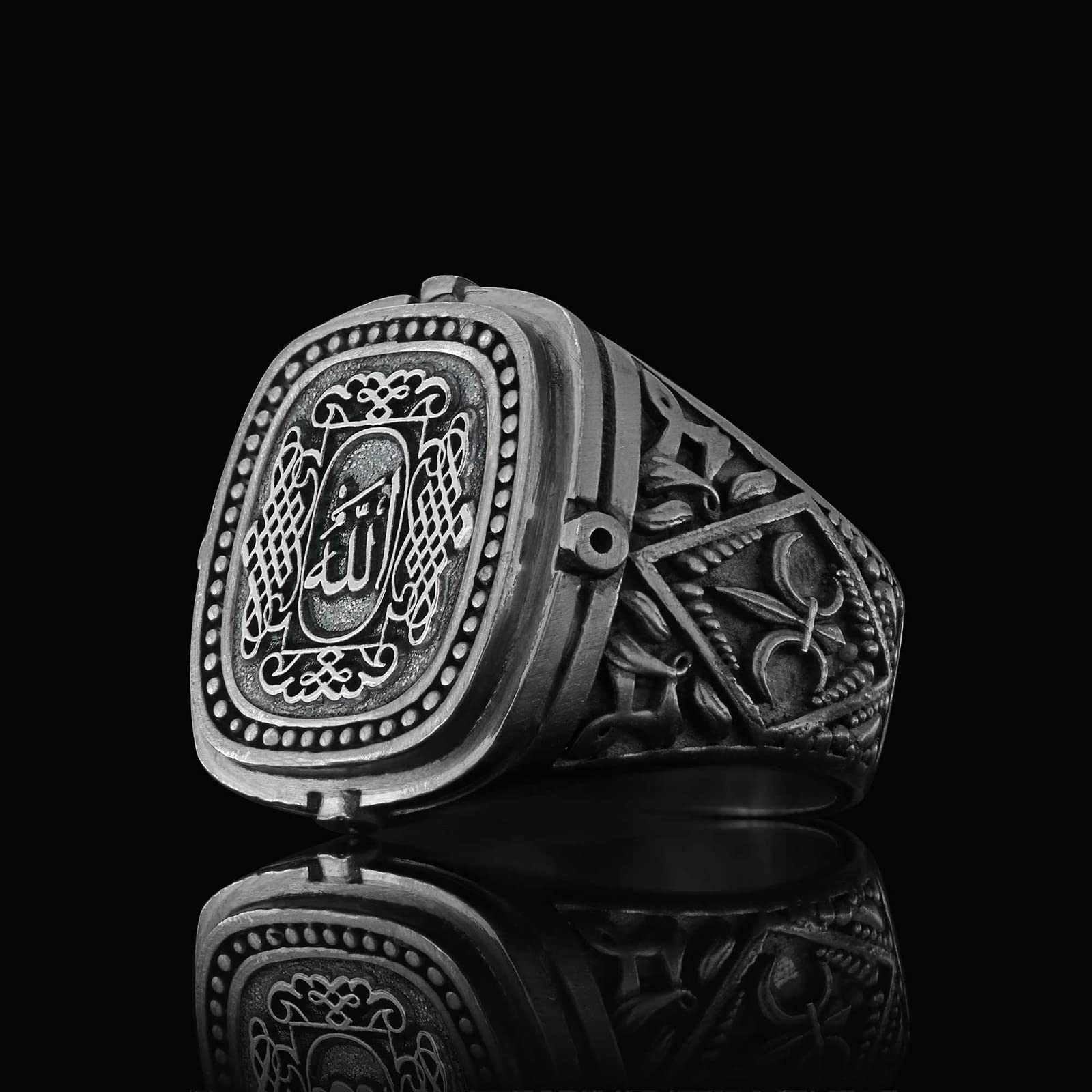 Allah Signet Ring for Men - Islamic Jewelry with Bismillah Engraving, Gold Coated Arabic Ring, Muslim Gift for Eid & Wedding | Religious Jewelry for Daily Wear & Special Occasions