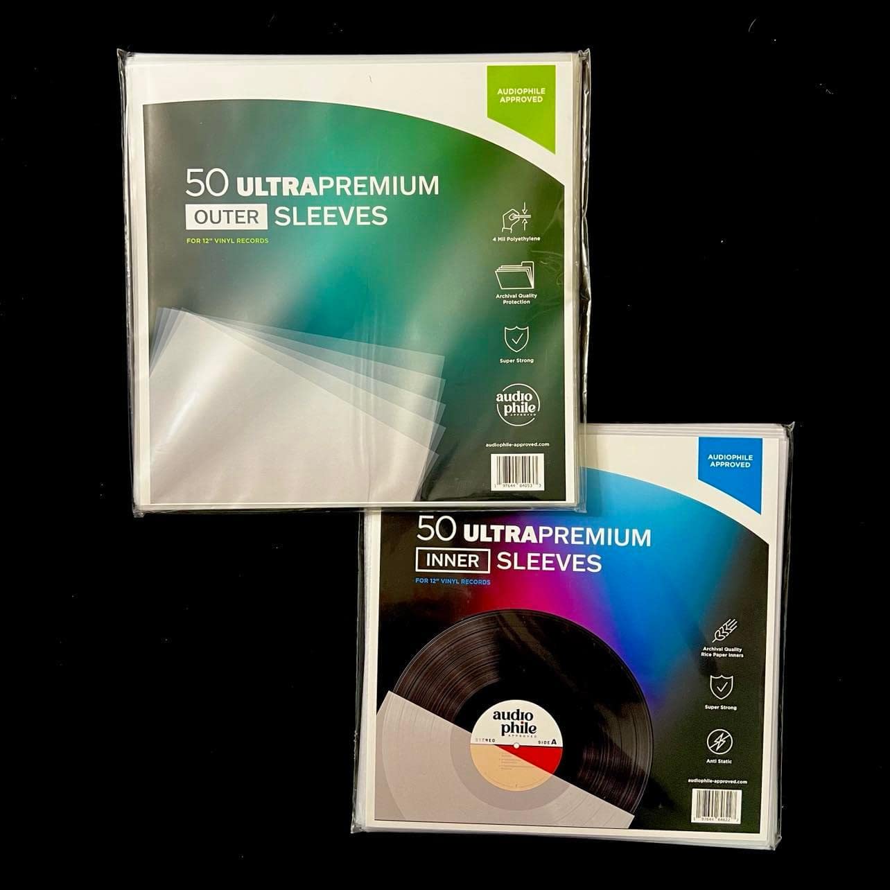 Audiophile Approved Vinyl Record Inner Sleeves - 50 Pack Ultra Premium Rice Paper & Anti-Static Plastic Sleeves for 12