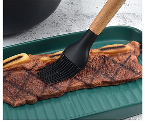 Silicone Cooking Utensils Set - 8 Pc Wooden Handle Kitchen Tools for Nonstick Cookware, Easy to Clean Spatulas & Kitchen Gadgets, Perfect for Baking, Frying, and Everyday Cooking - Black