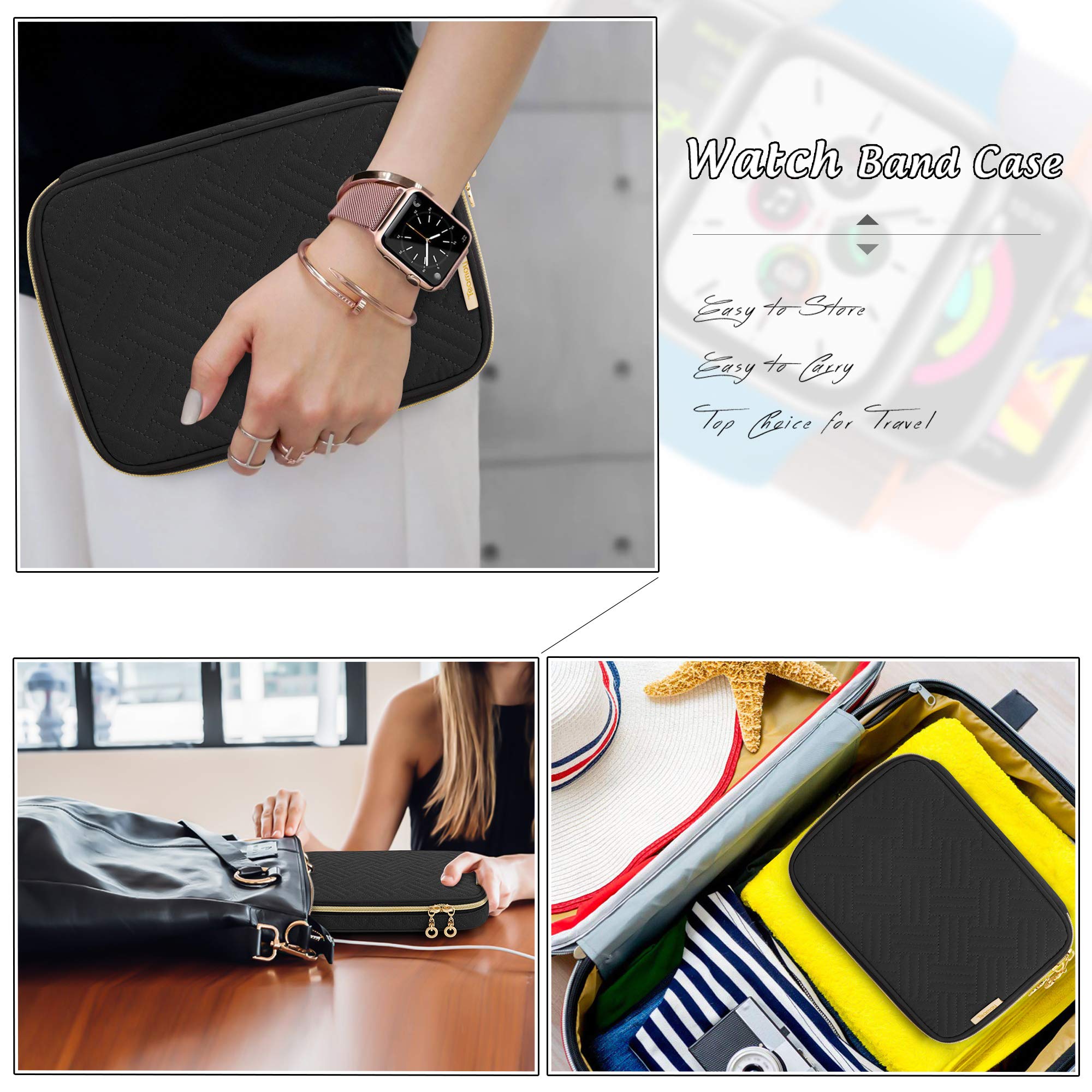 Teamoy 26-Slot Watch Band Storage Case - Organizer for Apple Watch Bands & Accessories - Durable Carrying Bag for Travel & Home Storage - Black