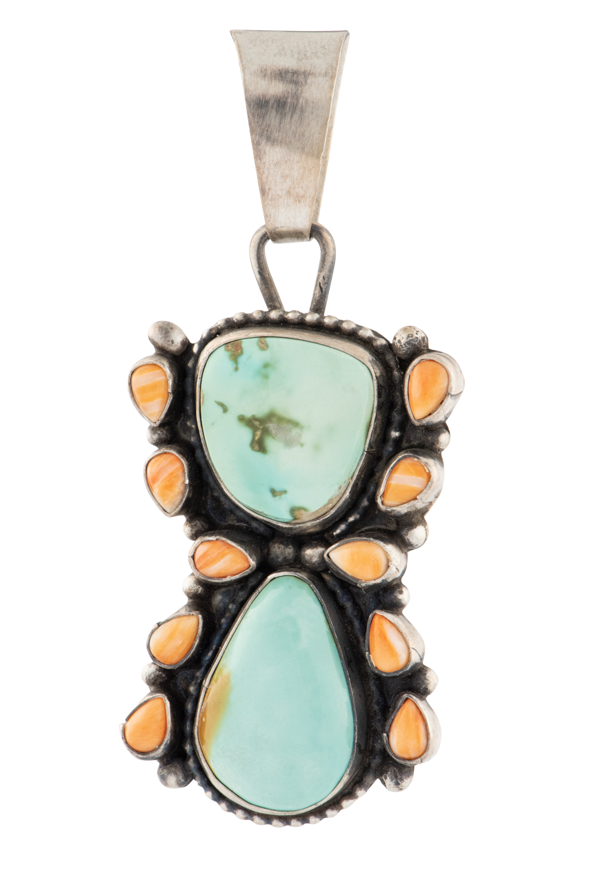 Handmade Spiney Oyster Shell & Royston Turquoise Pendant Necklace - Natural Stone Jewelry for Women - Perfect for Boho Fashion, Beach Wear & Spiritual Healing