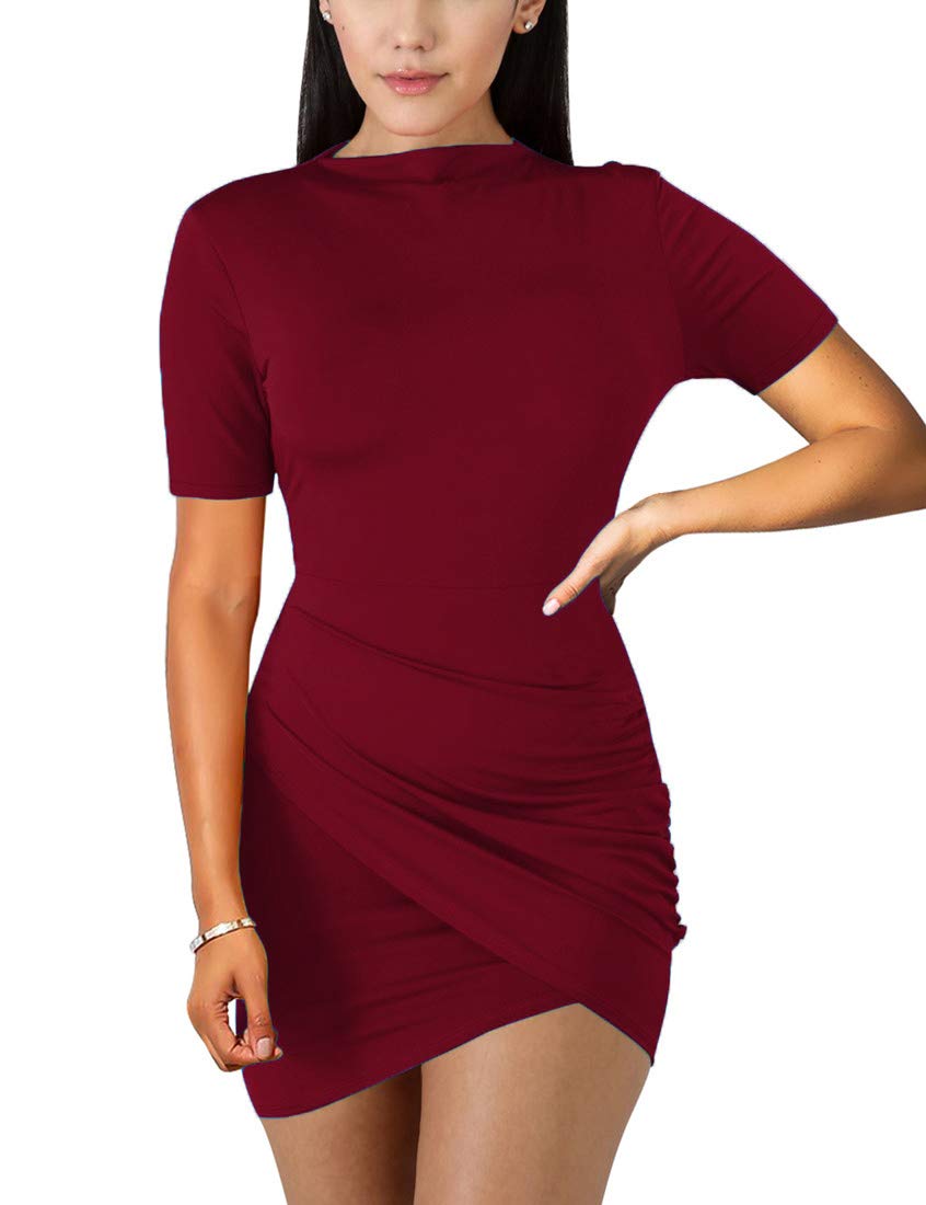BORIFLORS Women's Sexy Wrap Front Long Sleeve Ruched Bodycon Mini Dress - Perfect for Club Nights, Date Nights & Evening Parties