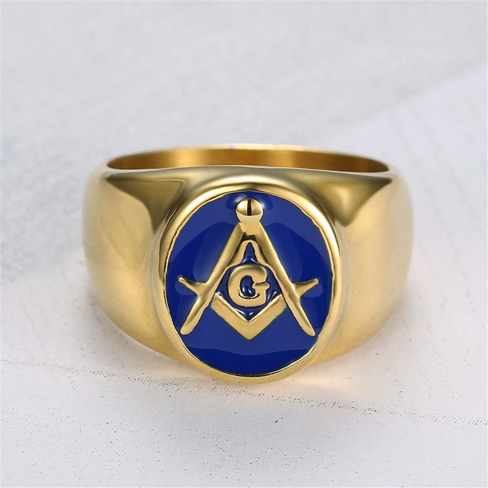 Freemason Masonic Ring for Men - Gold Plated Stainless Steel Blue Lodge Master Signet Ring - Perfect for Bikers, Masons & Gifts - Ideal for Ceremonies, Brotherhood & Everyday Wear