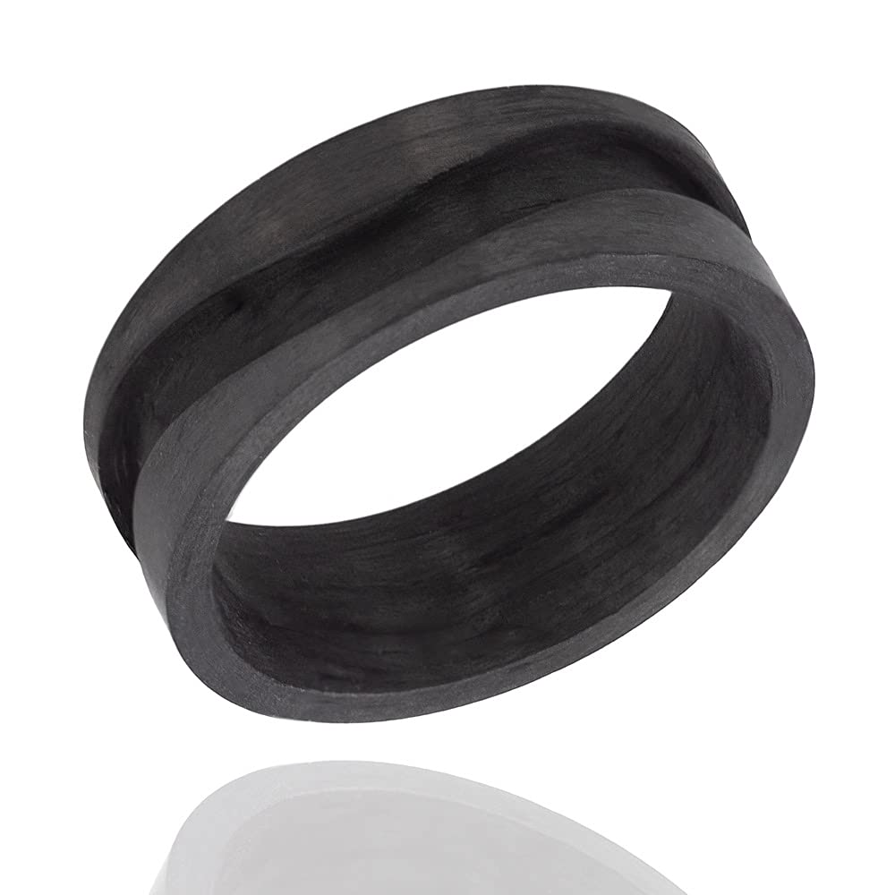 8mm Carbon Fiber Ring Core Blank for Inlay Jewelry Making - Curvy Groove Design (7 Pack) | Perfect for DIY Custom Rings, Wedding Bands & Unique Jewelry Creations