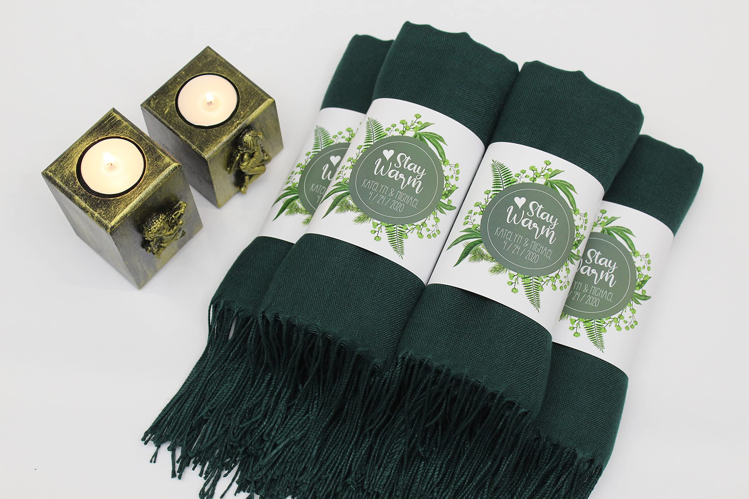 75 Pcs Premium Pashmina Shawls for Women - Personalized Soft Evening Dress Scarves, Wedding Favors for Guests, Bridal Shawls & Bridesmaid Gifts (Forest Green) - Perfect for Weddings, Parties & Special Occasions