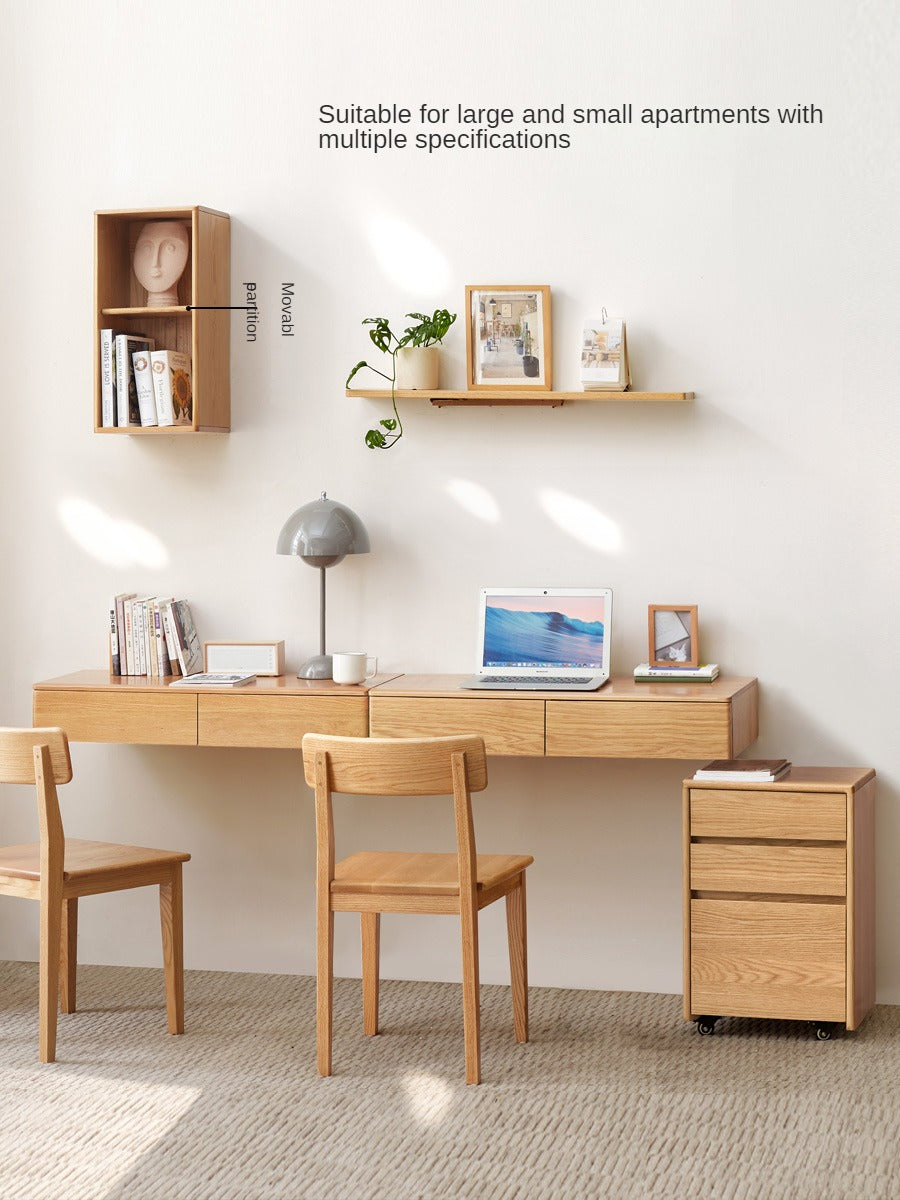 Solid Oak Wood Wall Mounted Floating Desk - Home Office, Study, or Workspace Solution for Small Spaces