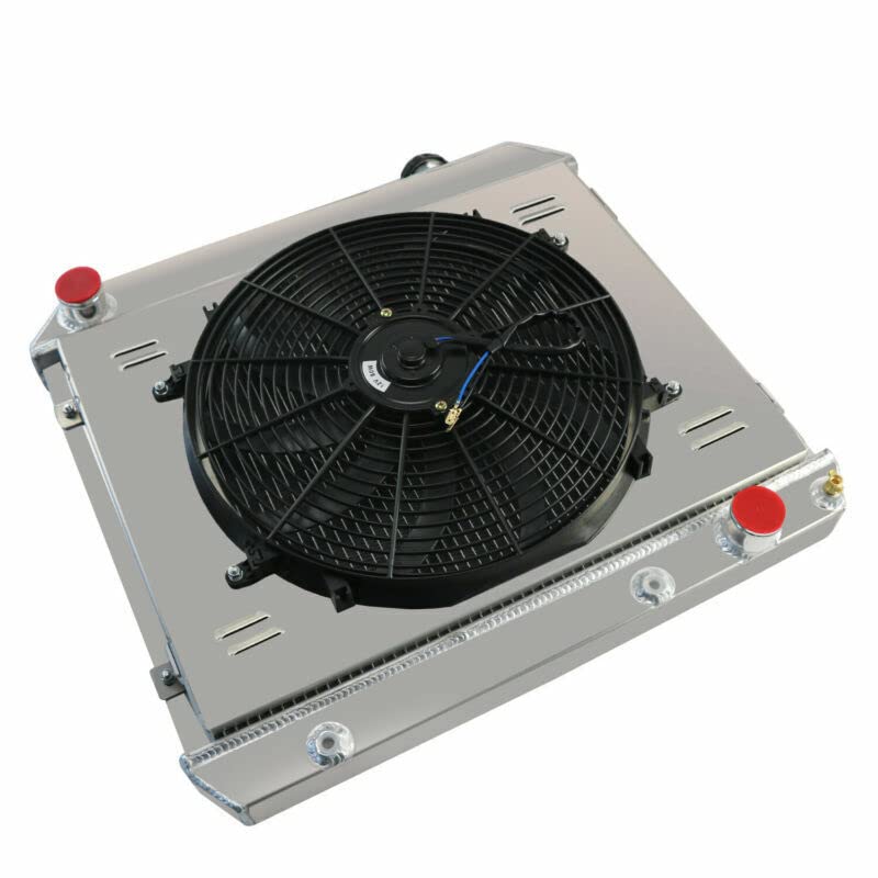4 Row Aluminum Radiator with Shroud Fan & Relay Kit - Compatible with 1963-1966 Chevy C10 C20 C30 K10 K20 Pickup, Suburban Truck, Pontiac Catalina Bonneville Grand - Full Aluminum Cooling System Upgrade for Hot Weather & Heavy Duty Towing