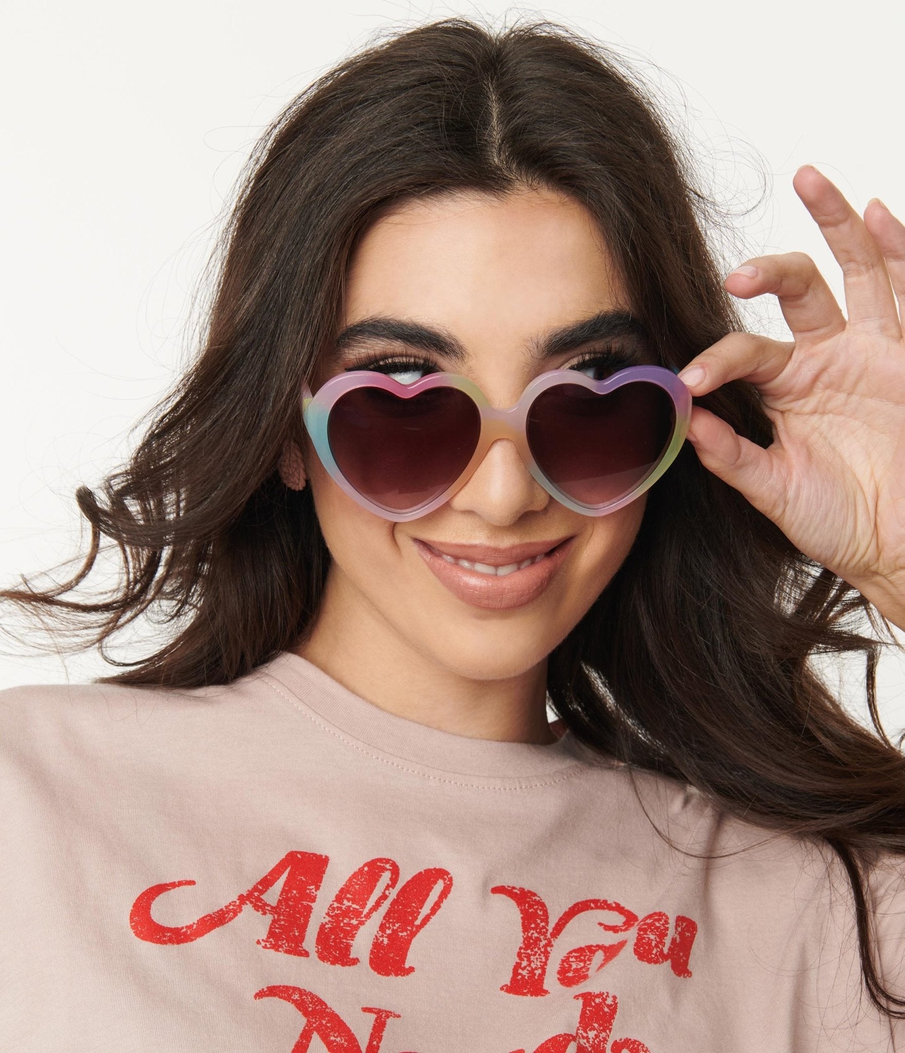 Pastel Rainbow Ombre Candy Heart Sunglasses for Women - Trendy UV Protection Fashion Shades for Summer, Beach, and Festival Outfits