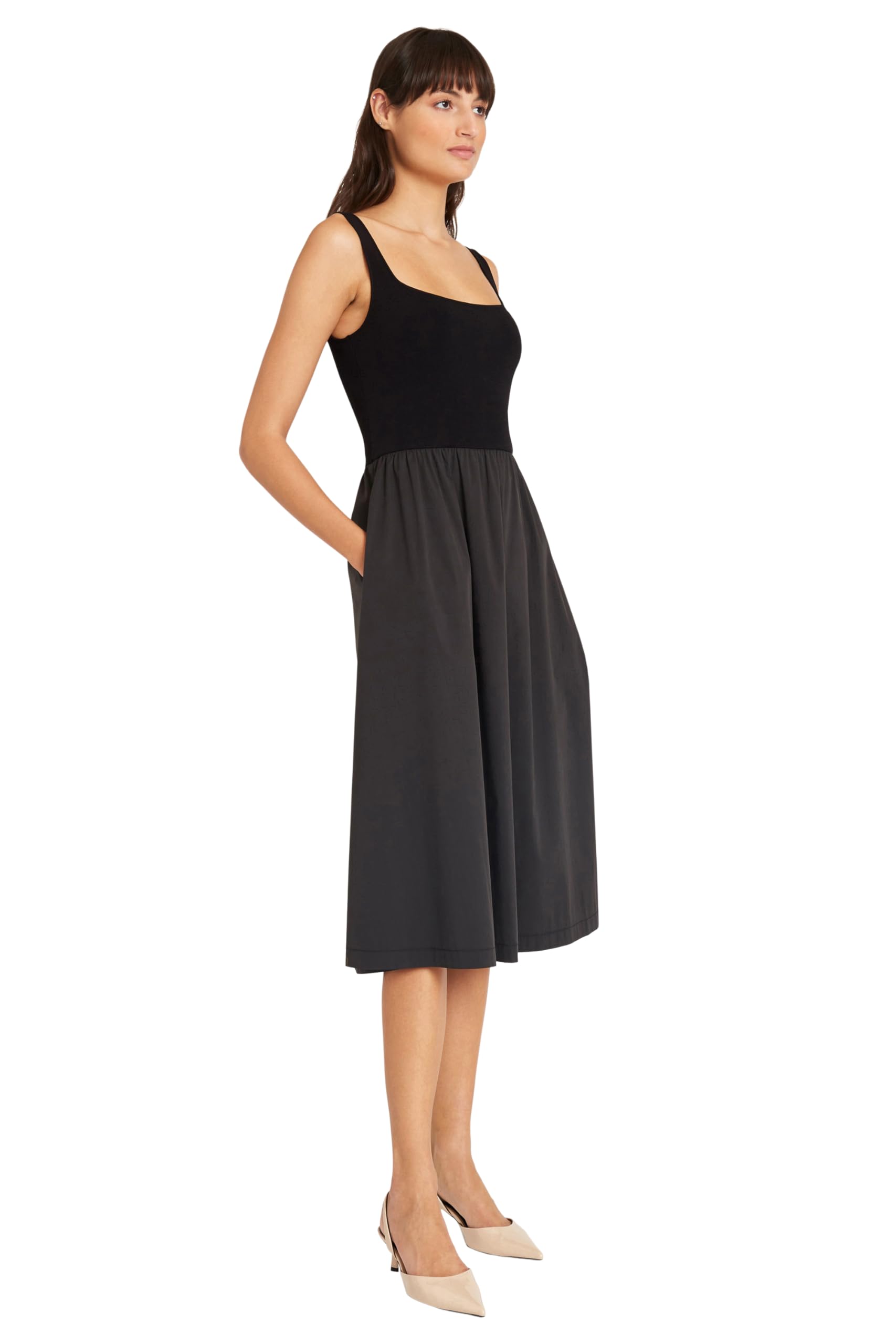 Sustainable Fabric Sleeveless Square Scoop Neck A-line Midi Dress with Pockets for Women | Casual Summer Outfit, Beach Cover-up, Office Wear & Date Night Dress