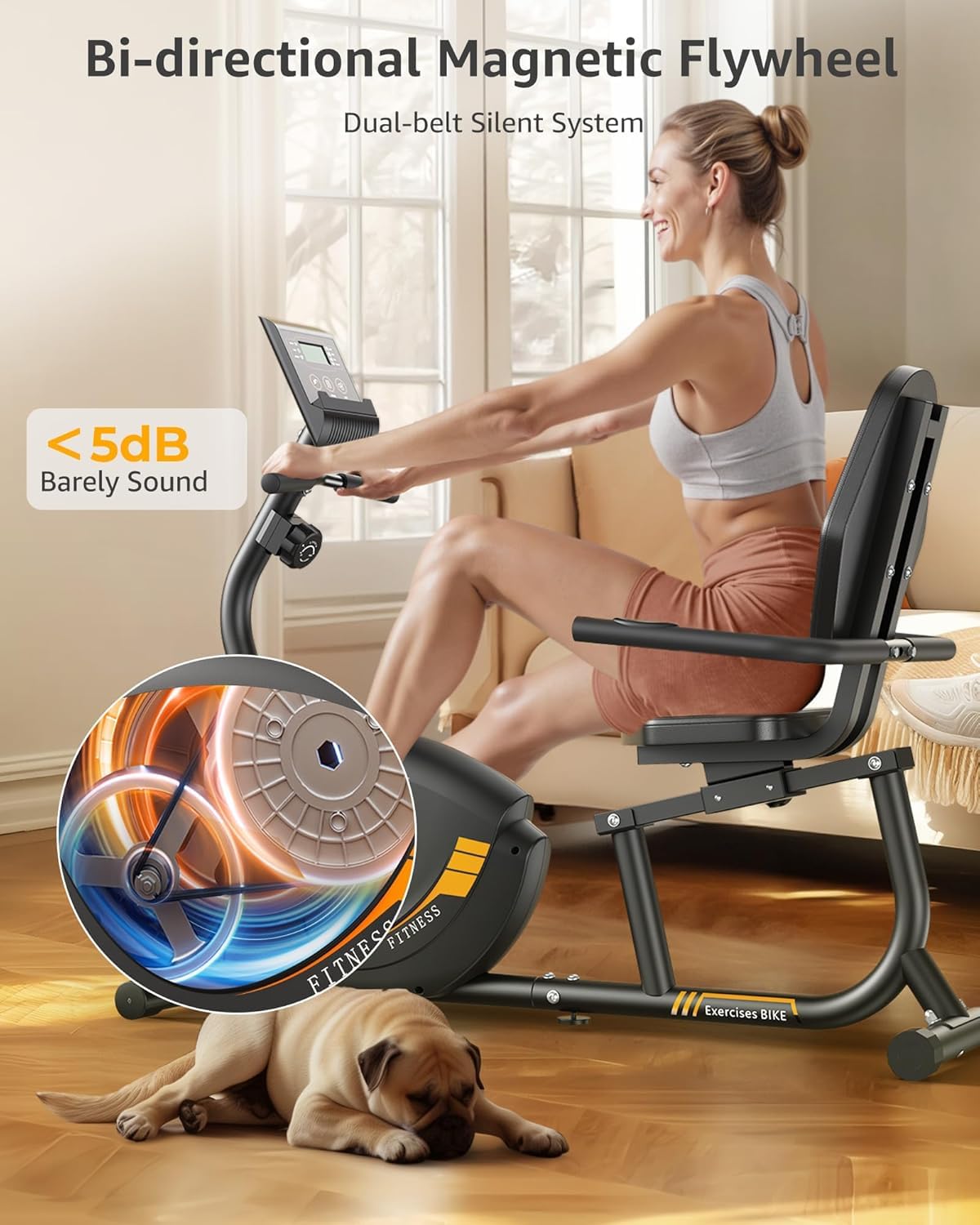 **JEEKEE Recumbent Exercise Bike for Seniors & Adults - 300LB Weight Capacity, 16-Level Magnetic Resistance, Heart Rate Monitor - Home Gym Equipment for Low-Impact Workouts & Physical Therapy**
