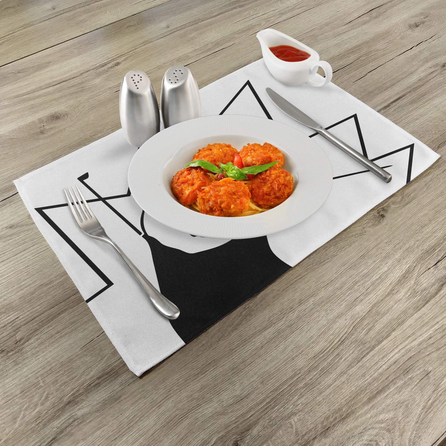 Ambesonne 4-Pack Humor Place Mats Set - Happy Stick Meme Troll Face Cheerful Expression Digital Modern Design - Washable Fabric Placemats for Dining Room & Kitchen Table Decor (Black & White) - Perfect for Parties, Family Dinners & Meme Lovers