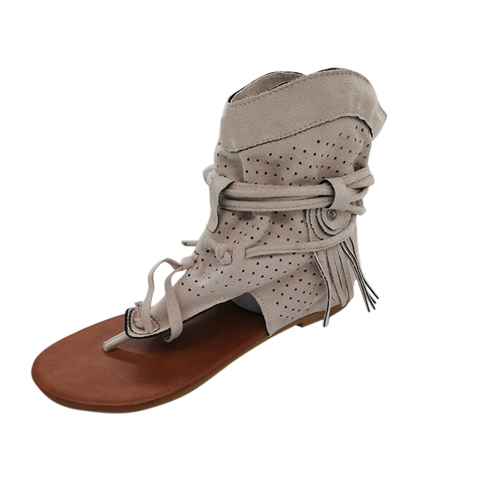 Women's Retro Summer Casual Sandals - Hollow Out Flat Heel with Tassel Toe for Beach, Vacation & Everyday Wear