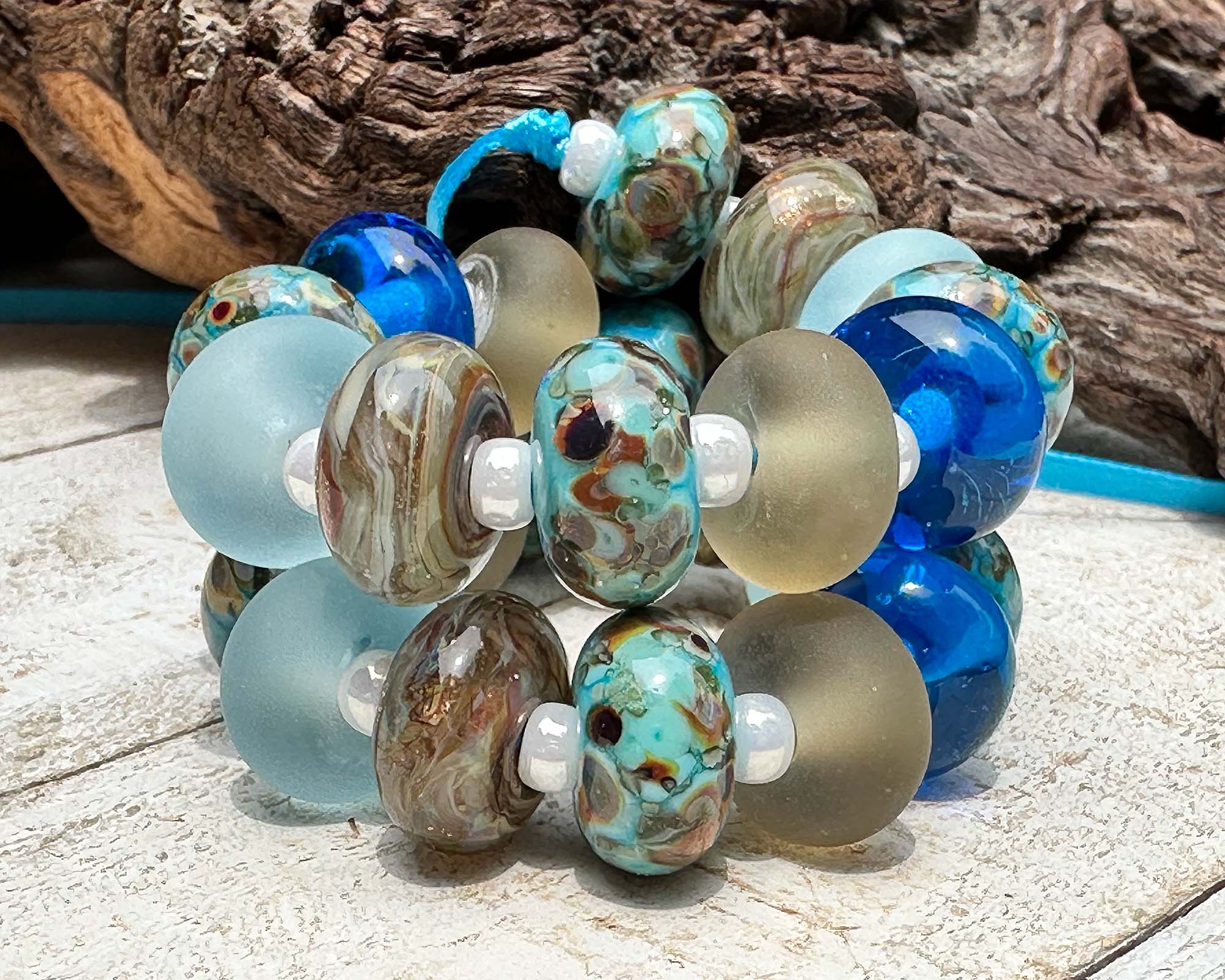 25 Baja Blue Horizon Lampwork Glass Beads Set for Jewelry Making - DIY Bracelets, Necklaces & Craft Projects (SRA)
