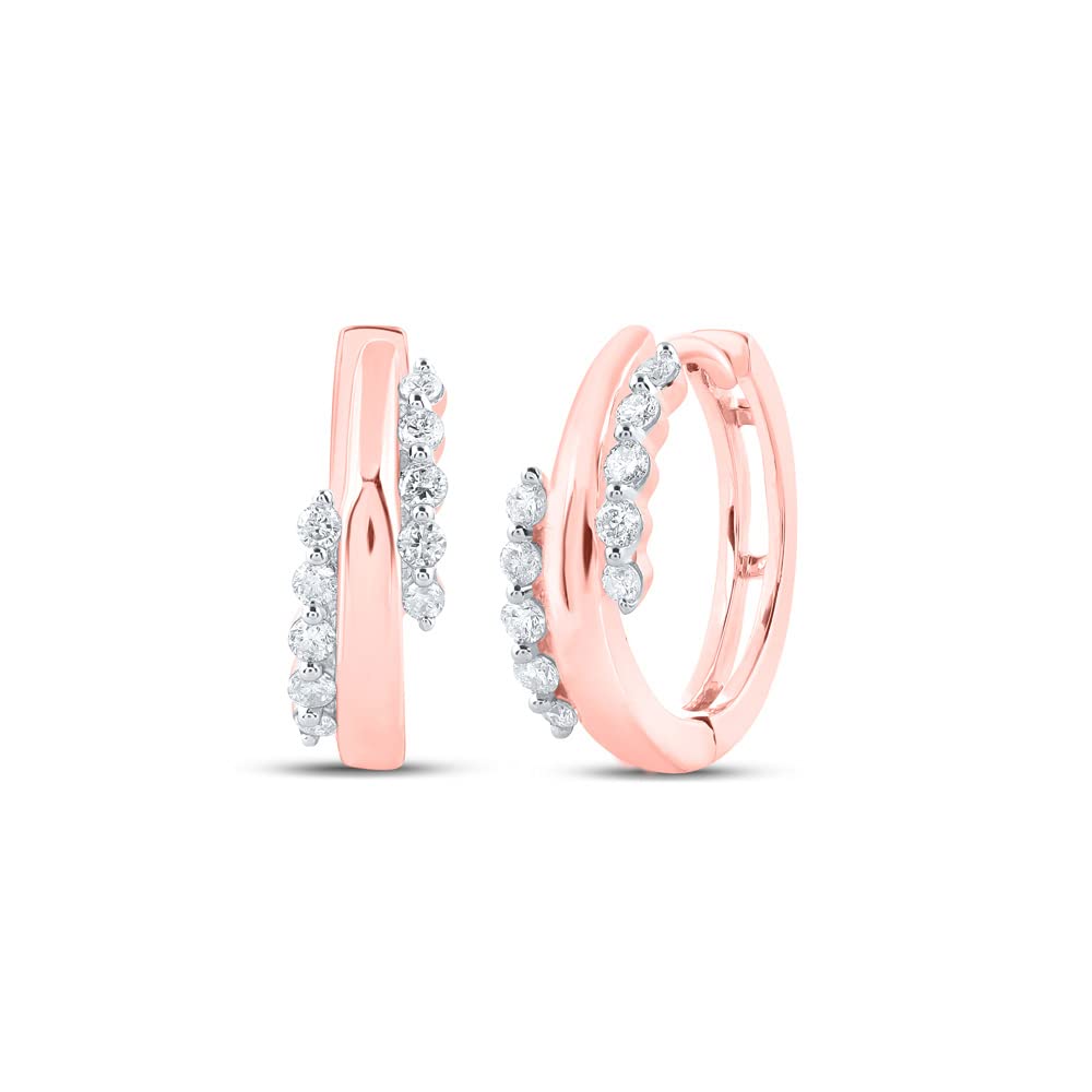 10K Rose Gold Women's Round Diamond Hoop Earrings - 1/5 Cttw Diamond Studs | Perfect for Weddings, Parties & Everyday Elegance