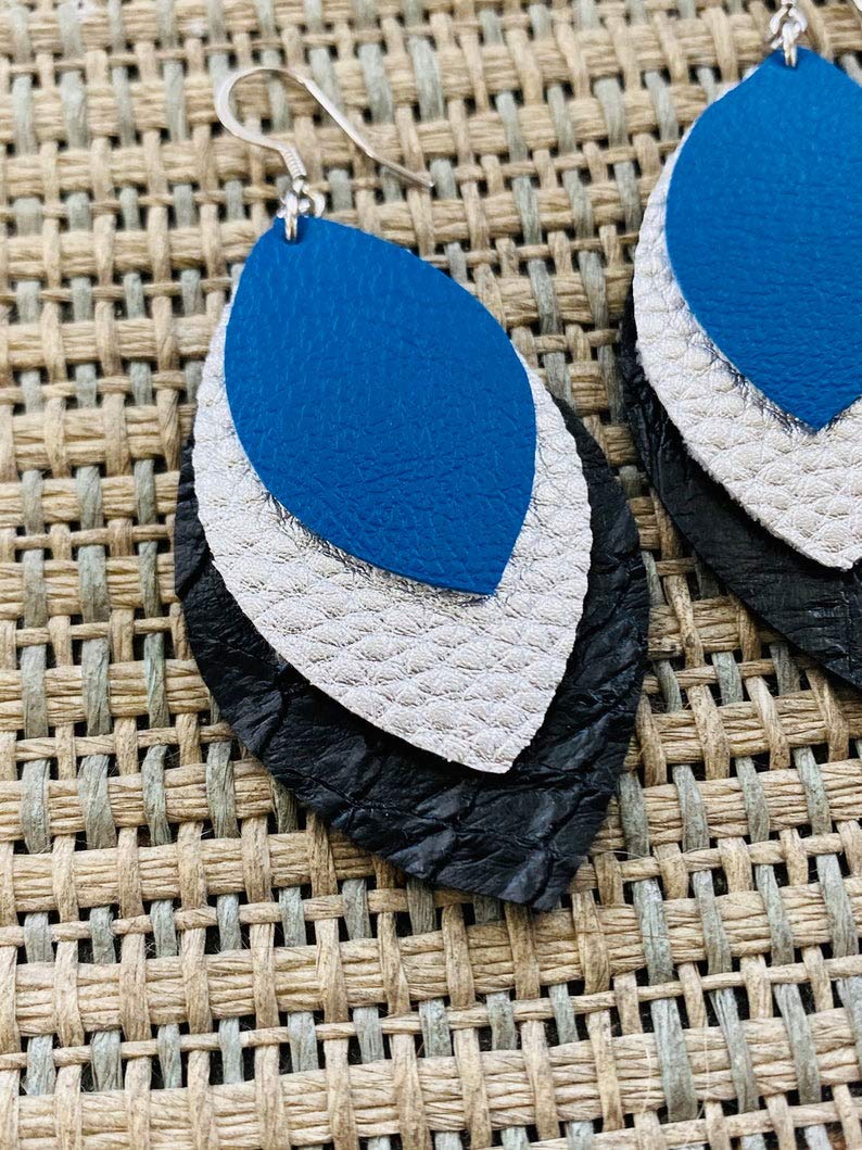Black Layered Faux Leather Earrings for Women - Stylish Silver Leather Dangle Earrings for Fall & Winter Fashion - Perfect for School Spirit, Office Wear & Casual Outfits