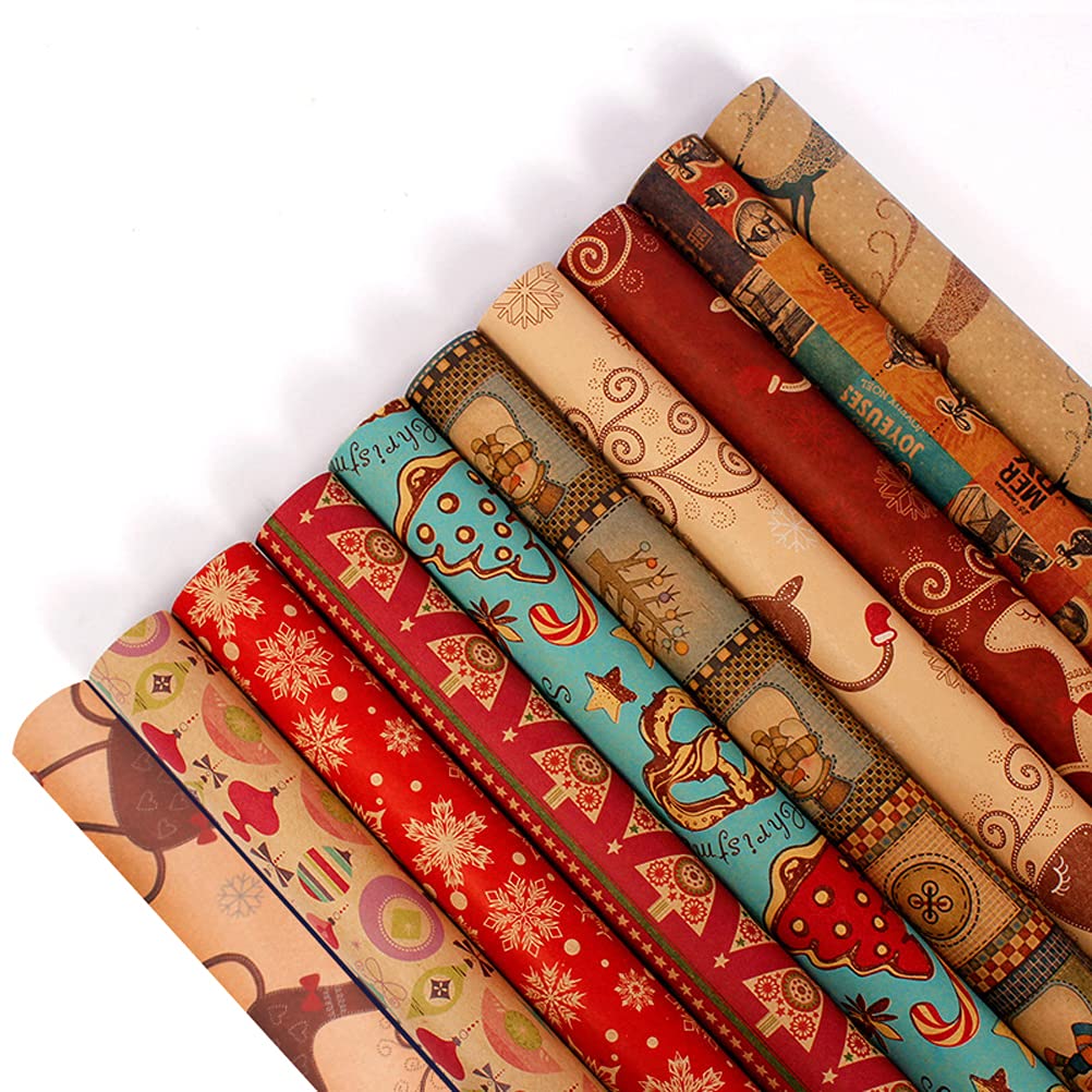Osuner Christmas Wrapping Paper - Eco-Friendly Kraft Gift Wrap with Vintage Holiday Elements | DIY Xmas Present Packaging & Tree Decoration | Perfect for Holiday Gifts, Party Favors & Festive Home Decor