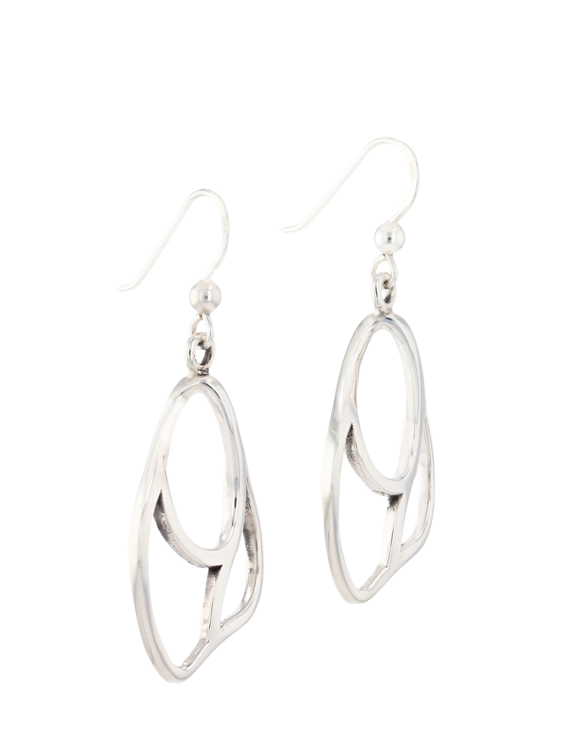 Contemporary Sterling Silver Curved Teardrop Dangle Earrings for Women - Elegant Everyday & Evening Wear Jewelry