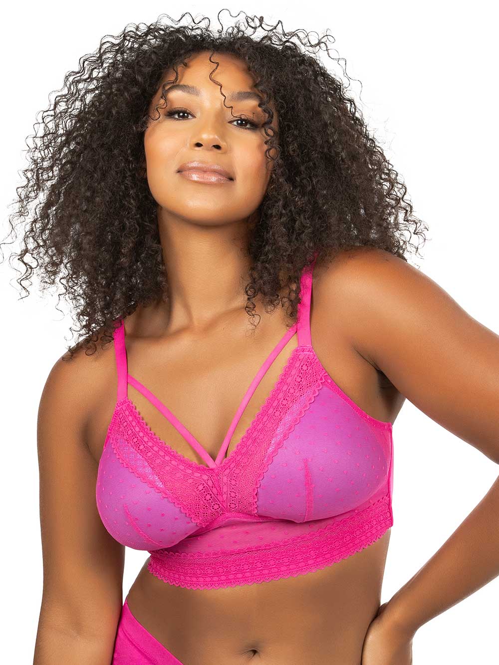 Parfait Mia Dot Wire-Free Padded Mesh Bralette - Bright Pink | Comfortable Seamless Support for Everyday Wear, Yoga & Lounge