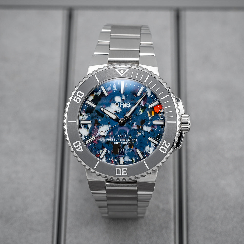 Aquis Date 2024 Upcycle 41.5mm Multi-Colored Stainless Steel Bracelet Watch - Perfect for Diving, Swimming & Everyday Wear