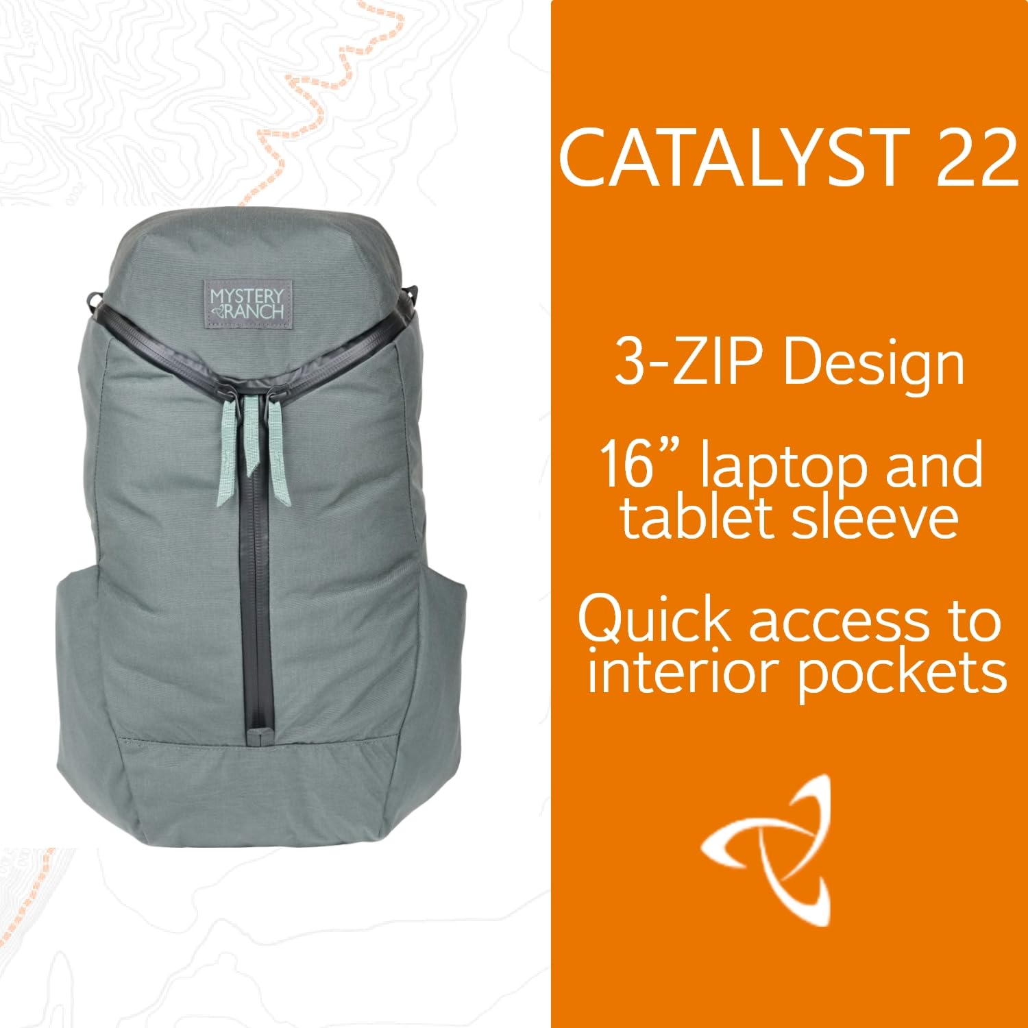 Mystery Ranch Catalyst 22L Travel Backpack with Tech Pocket - Water-Resistant Daypack for Commuting, Hiking & Business Travel - Durable Laptop Backpack for Men & Women in Mineral Gray
