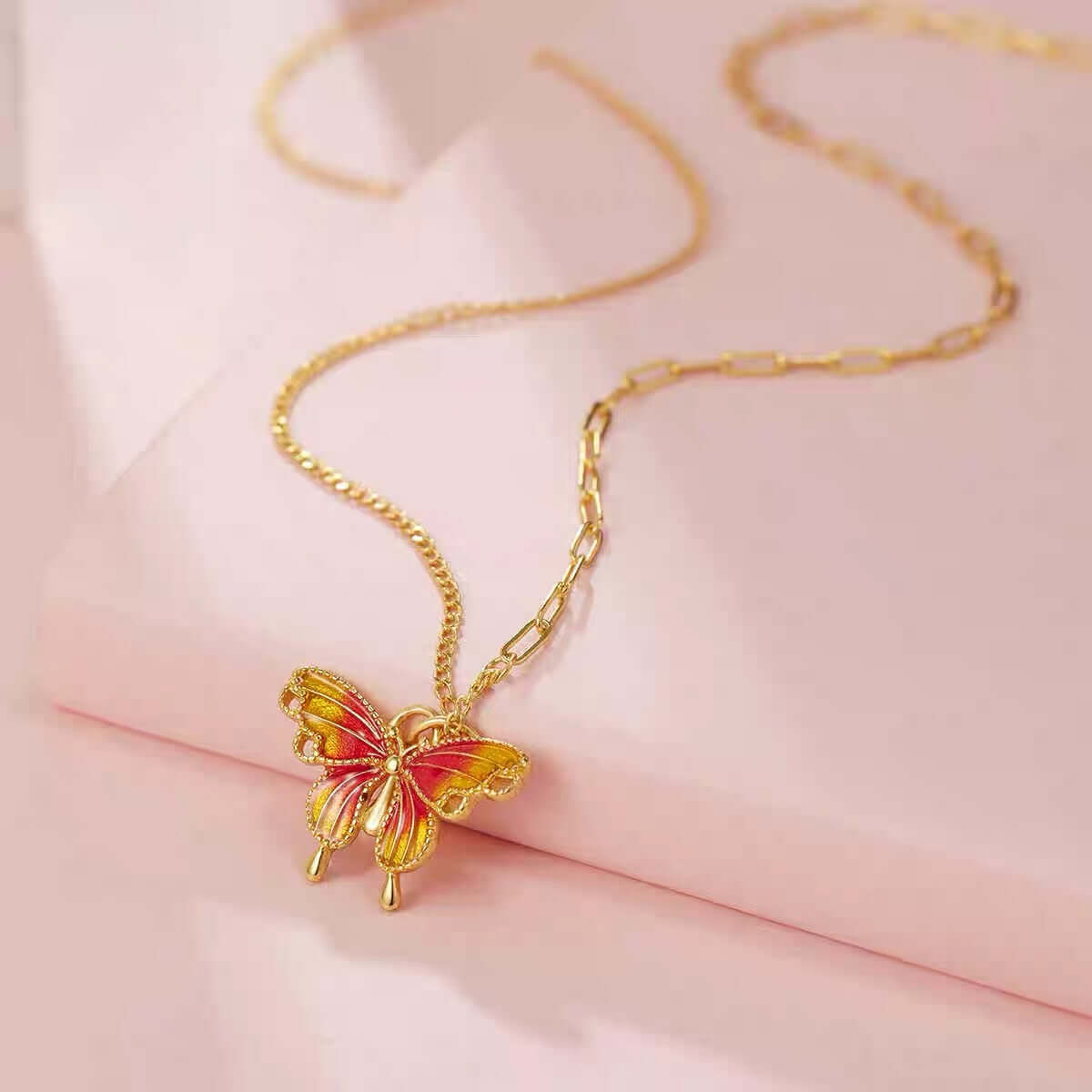 French Style Gradient Butterfly Pendant Necklace - Elegant Layering Jewelry for Women | Perfect for Date Night, Wedding, and Everyday Fashion Accessories