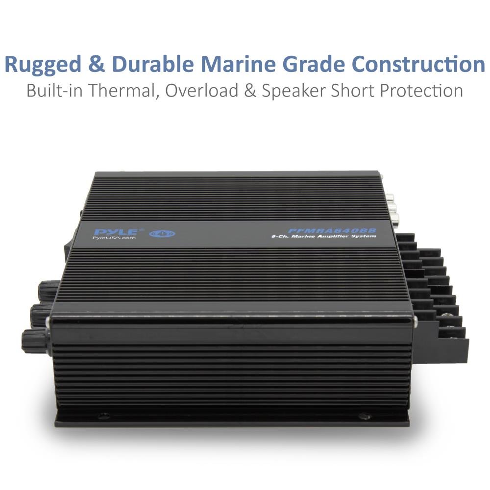 Pyle 6-Channel Marine Amplifier 600W RMS 4 OHM Full Range Stereo - Bluetooth Receiver, LCD Display, Bass/Treble Control for Boats & Watercraft - Perfect for Marine Audio Systems & Outdoor Entertainment