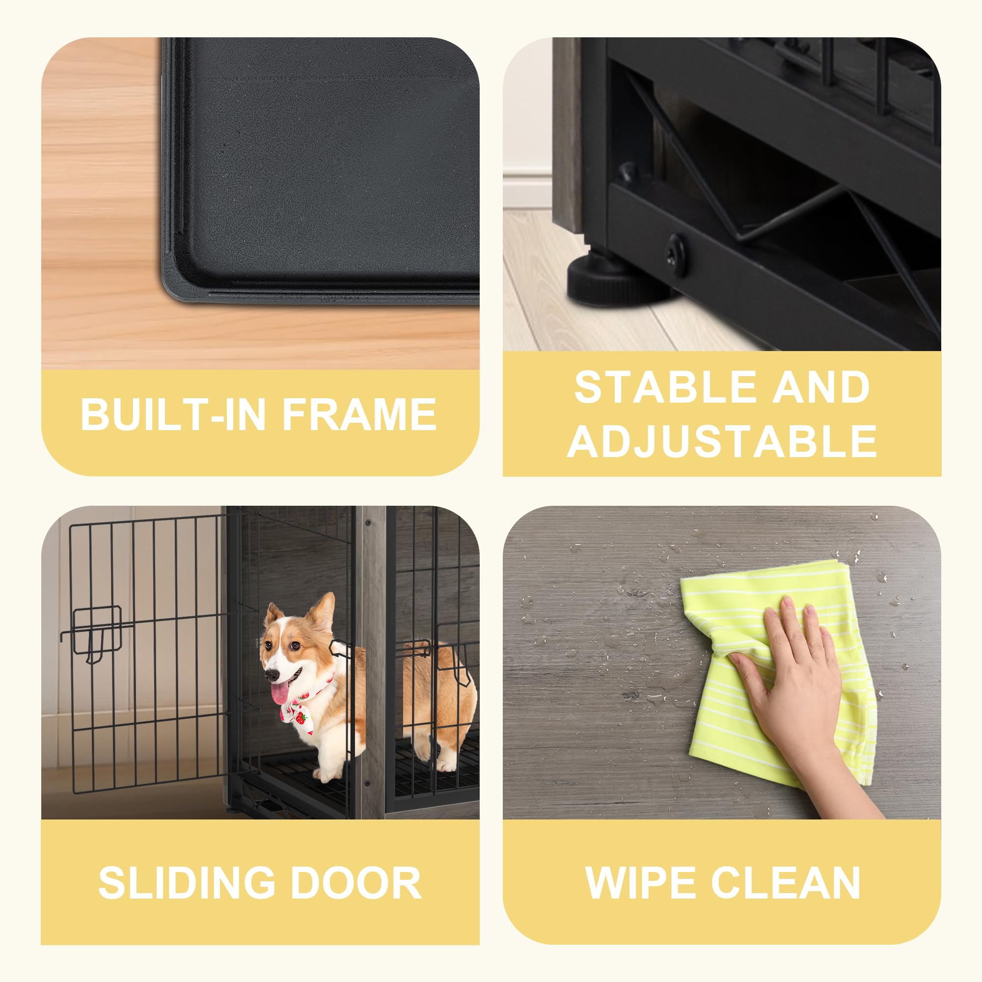 Stylish Wooden Dog Crate Furniture with Double Doors - Indoor Pet Kennel, House & Cage for Medium Dogs (Grey) | Perfect for Living Rooms, Bedrooms & Home Decor