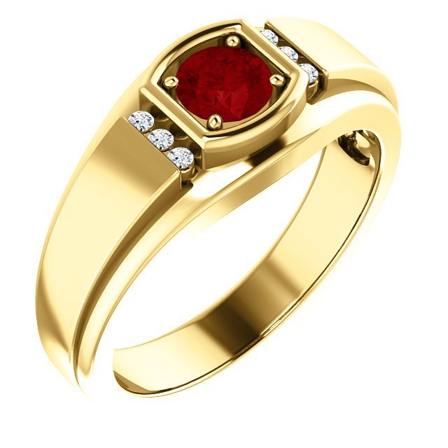 14KT Gold Men's Ruby and Diamond Ring - 2/3 CT Ruby & 0.09 CTW Diamonds for Wedding, Engagement, or Anniversary Gifts