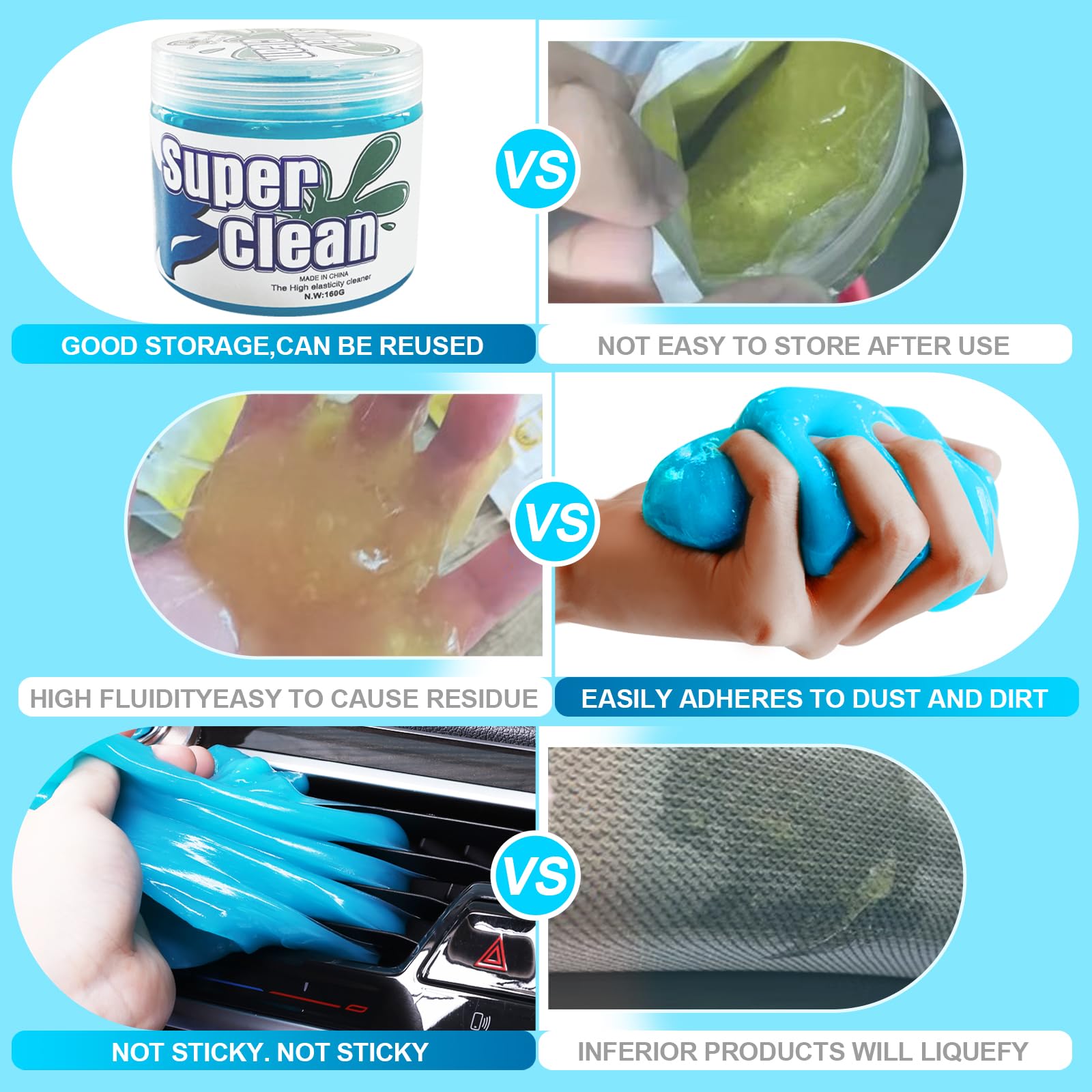 Universal Reusable Car Cleaning Gel - Auto Interior Detailing Putty for Dust Removal in Keyboards, Air Vents, Computers & Laptops | Perfect for Car Detailing, Office Electronics & Home Cleaning