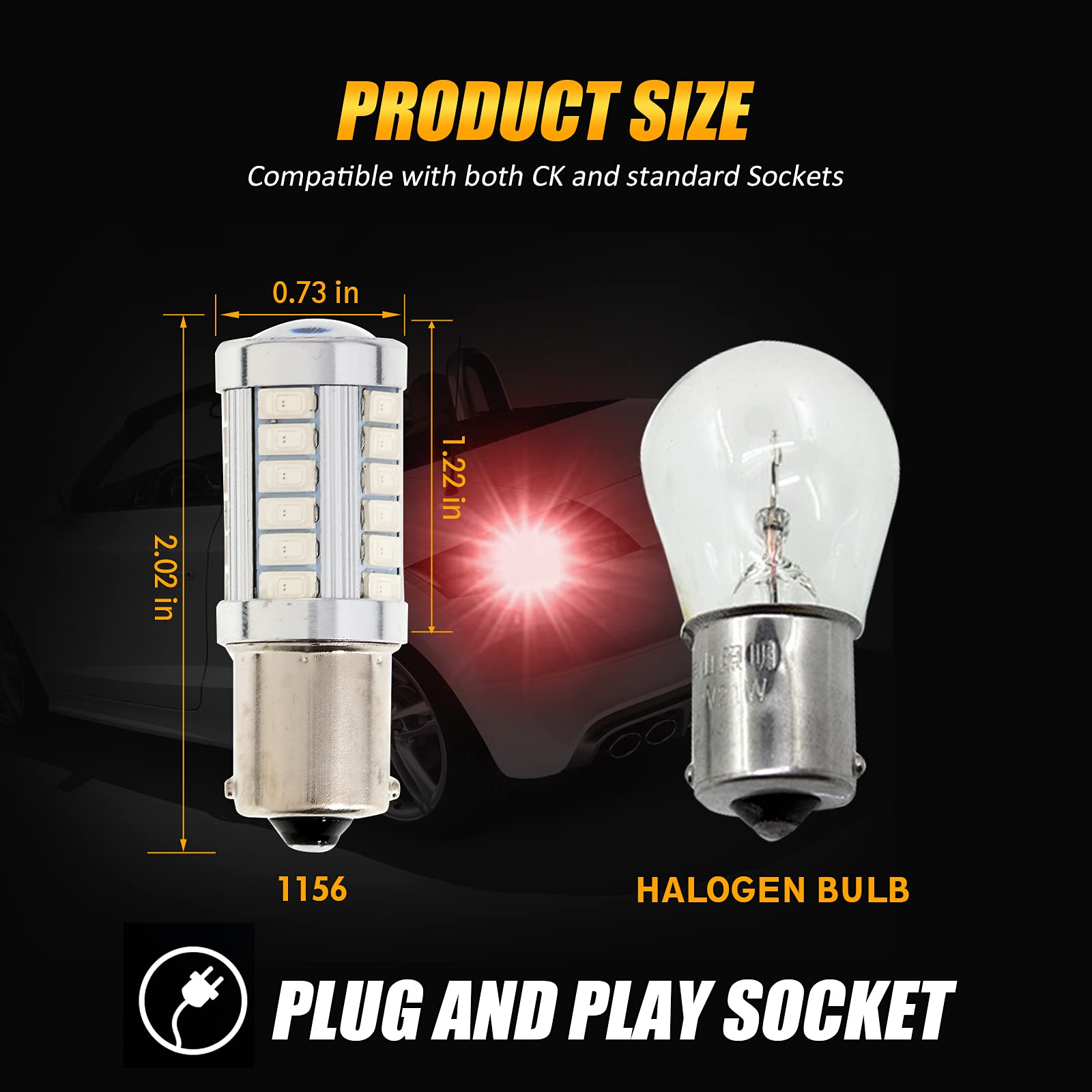 Auxbeam 1156 Brake Bulbs - Super Bright Red P21W BA15S LED Bulbs for Brake & Tail Lights, 12V 3030 SMD Chipsets with Projector Lens (Pack of 2) - Perfect for Car, Truck, Motorcycle & RV Lighting Upgrades