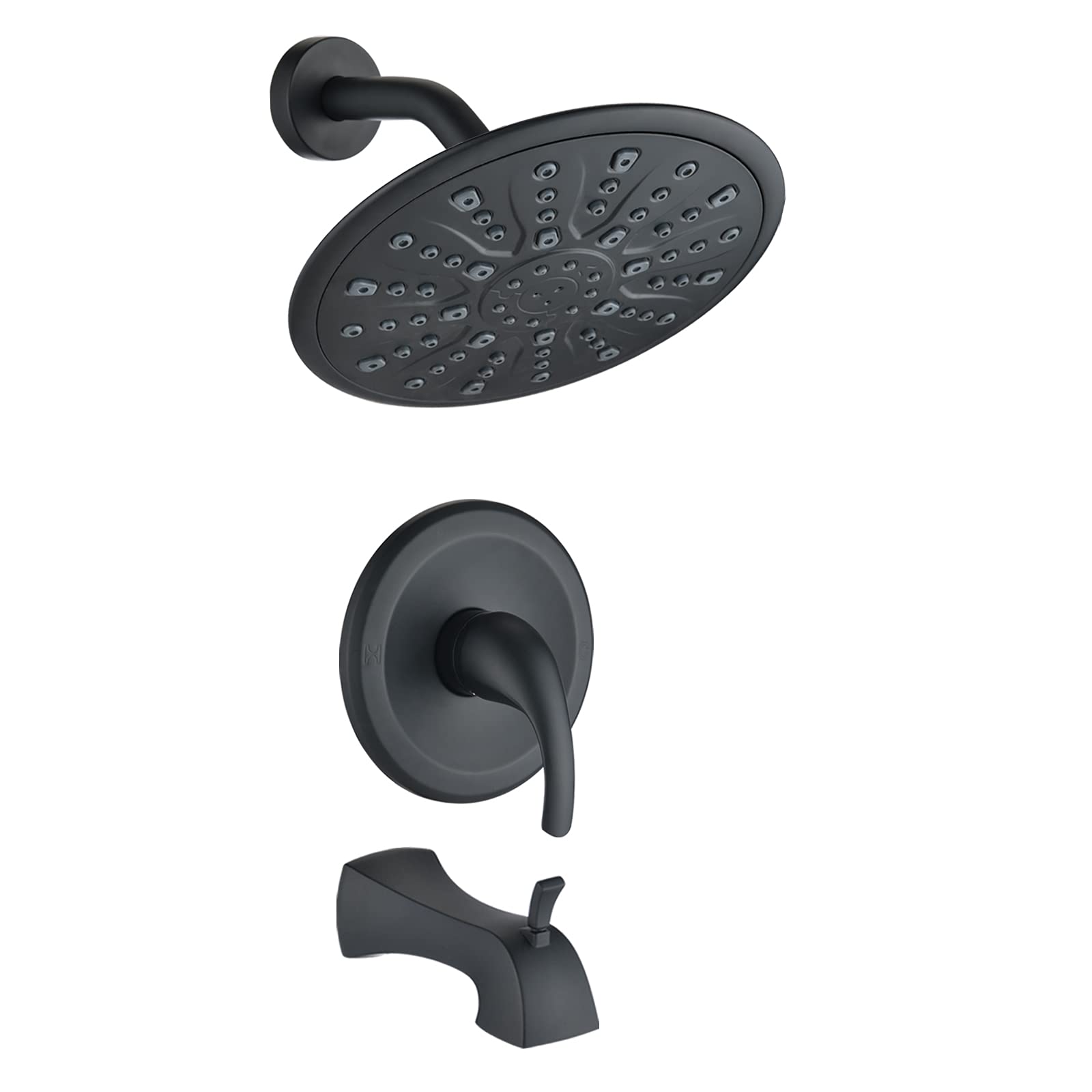 Jenerics YASINU Matte Black Shower Faucet Set with Tub Spout - 9 Inch Rainfall Shower Head & Single Function Trim Kit - Wall Mounted Bathroom Shower System for Luxurious Spa-Like Experience