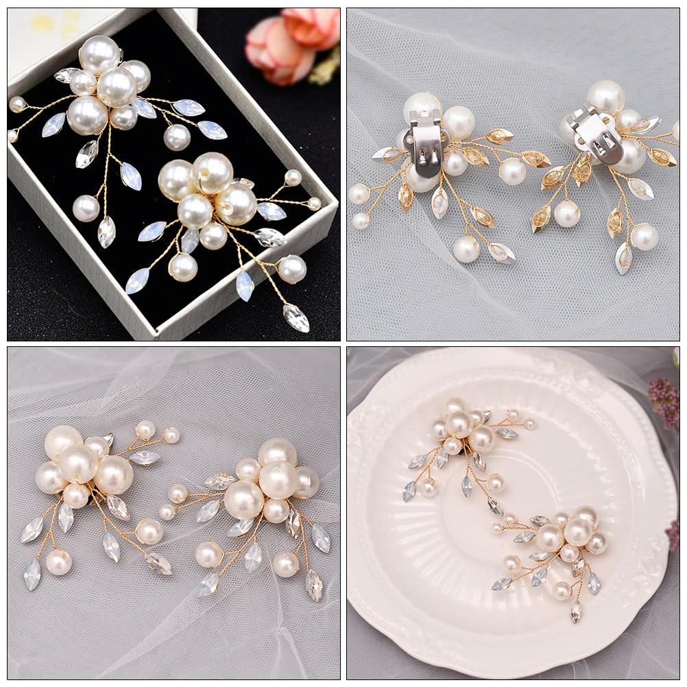 Holibanna 1 Pair Pearl Shoe Clips - Rhinestone Crystal Bridal Shoe Buckles, Decorative Flower Shoe Charms for DIY Floral Shoe Decoration - Perfect for Wedding, Party, Prom & Evening Shoes Accessories