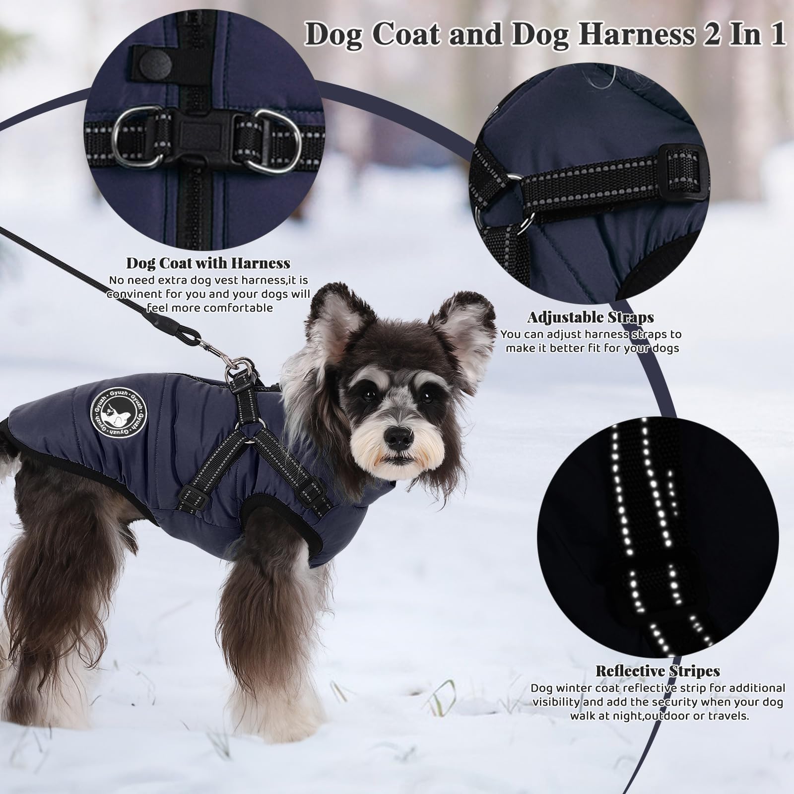 Waterproof Fleece Dog Coat with Reflective Harness - Winter Dog Jacket with Zipper for Small, Medium & Large Dogs | Warm Puppy Clothes for Outdoor Walks & Cold Weather Protection