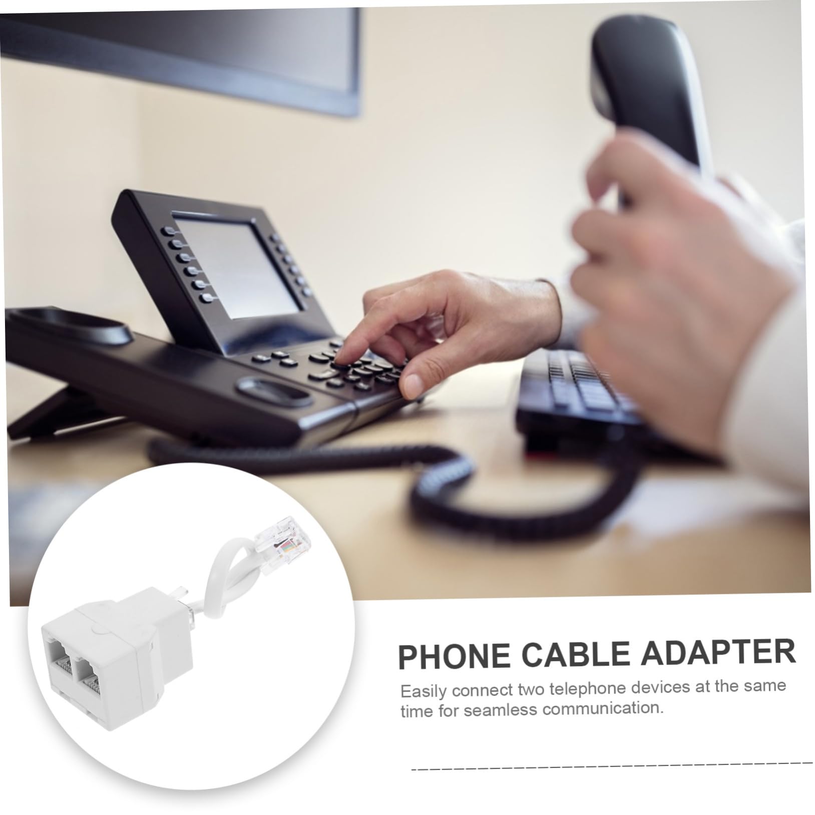NUOBESTY 4-Way Phone Jack Splitter Adapter - Connect 2 Separate Phone Lines from 1 Jack - White Office Telephone Accessory for Multi-Line Business Communications