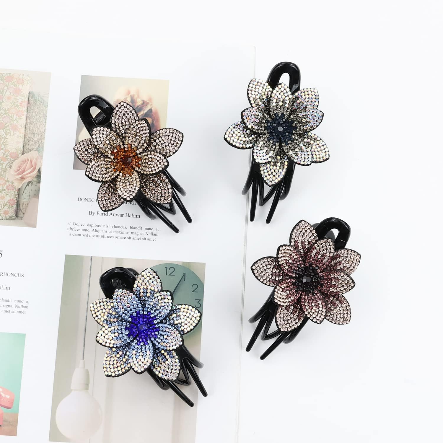 Sparkling Rhinestone Hair Clips for Women - 2PCS Duckbill Ponytail Barrettes, Multicolor Hair Accessories for Parties, Weddings & Everyday Style