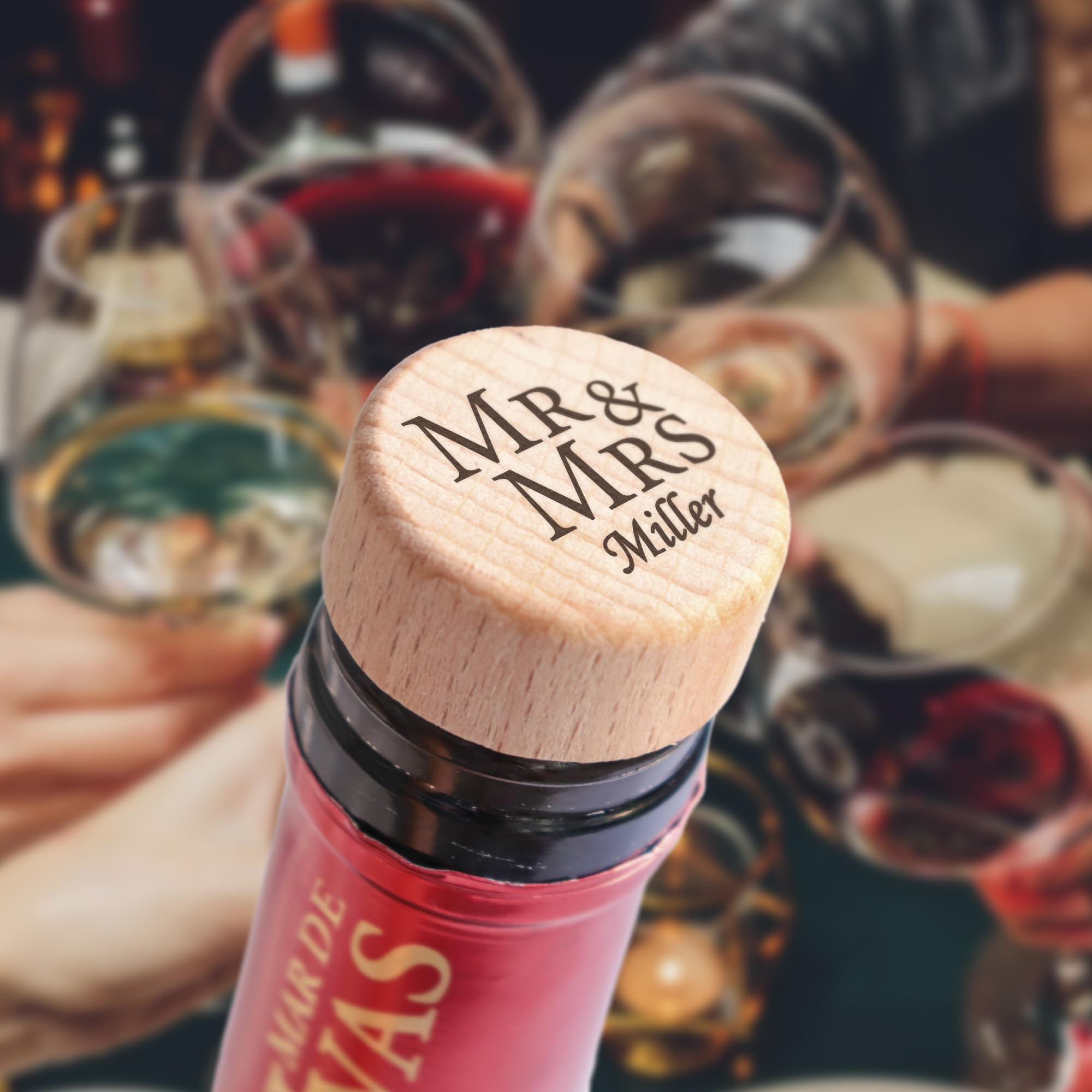 Personalized Engraved Wooden Wine Bottle Stopper Set - Custom Wedding Gifts, Housewarming Present, Party Favors in Bulk (Mr. & Mrs.) - Perfect for Anniversary Celebrations, Bridal Showers & New Home Gifts