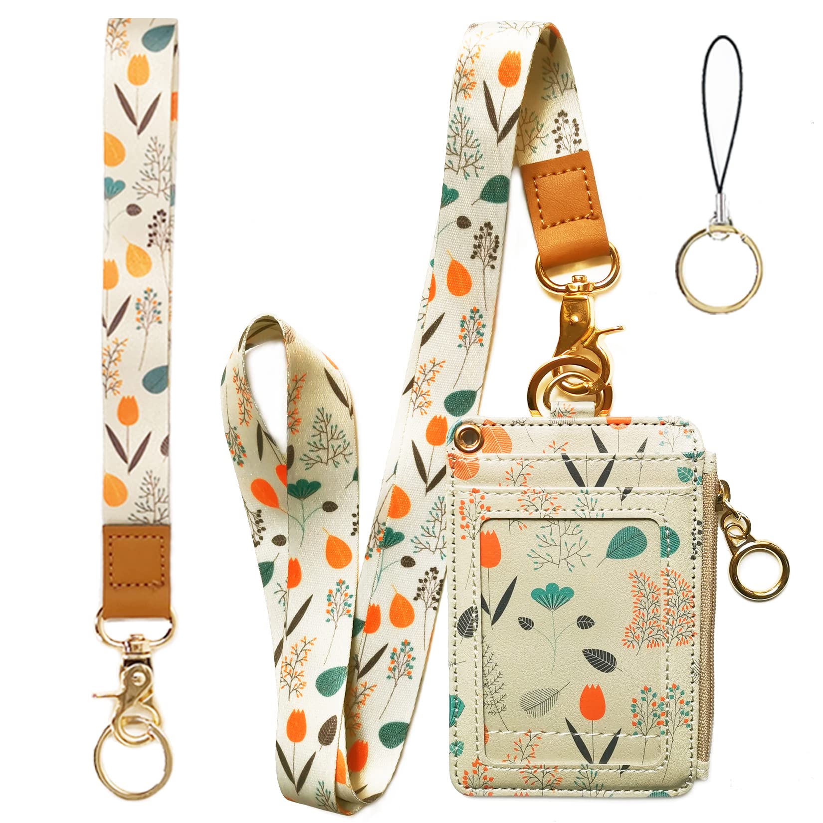 Bolimoss Wallet Lanyard for ID Badges - Women's Zippered Fashion Badge Holder (Light Yellow) for Work & Events