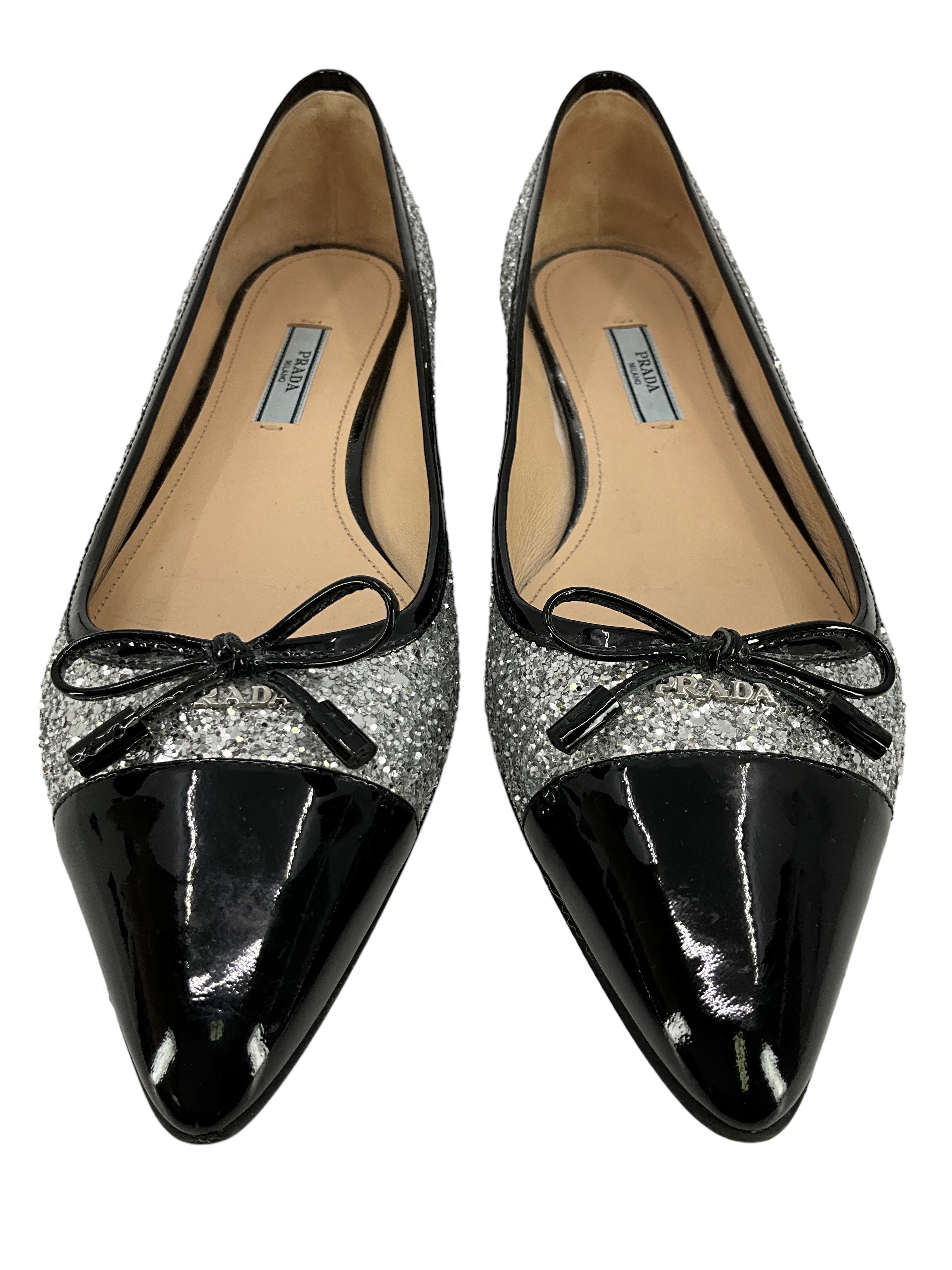 Prada Glitter Ballet Flats for Women - Size 9 US | Shimmering Evening Shoes for Parties, Weddings & Special Occasions