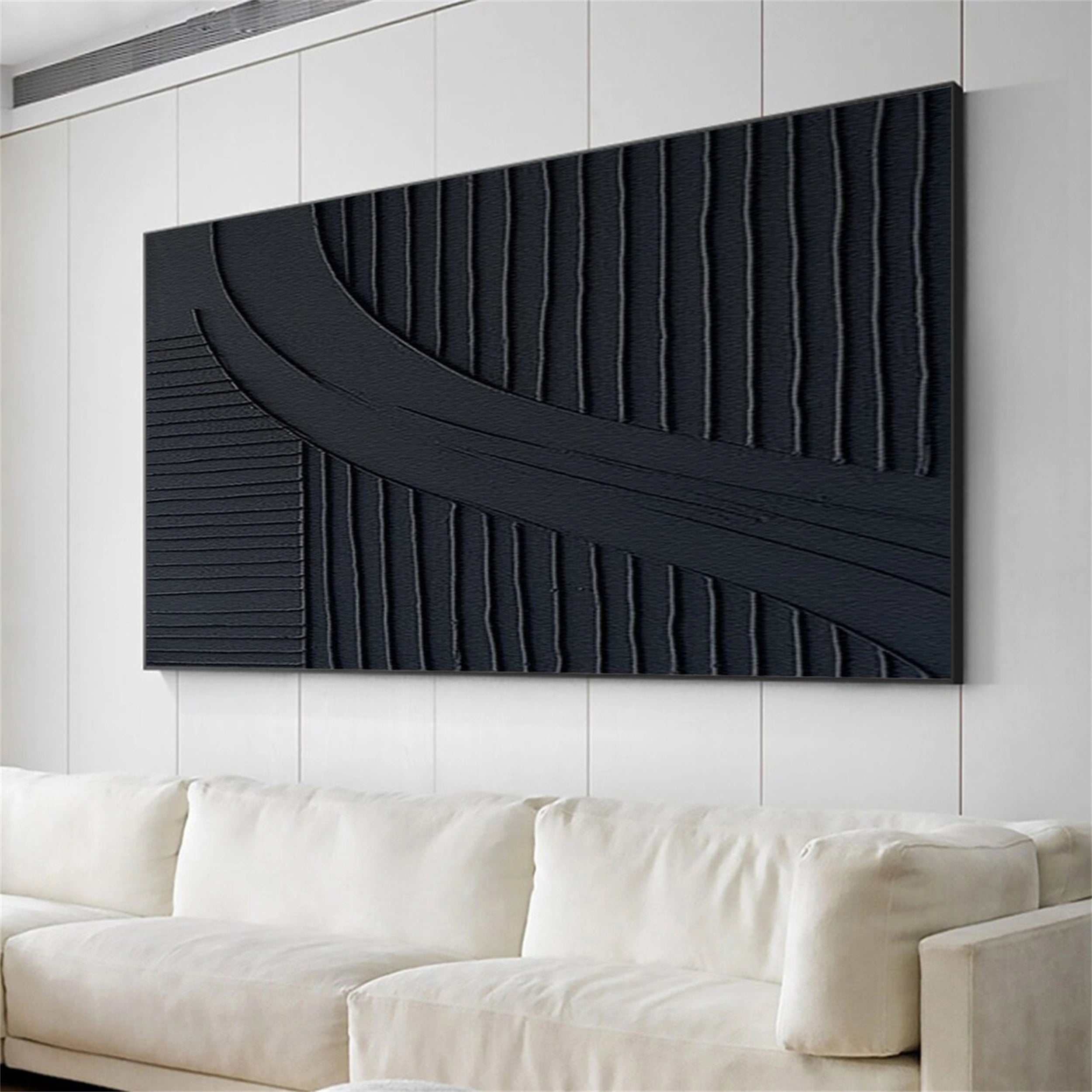 Black Plaster Art Minimalist Textured Painting - Modern Abstract Wall Decor for Living Room, Bedroom & Office - #MZ063