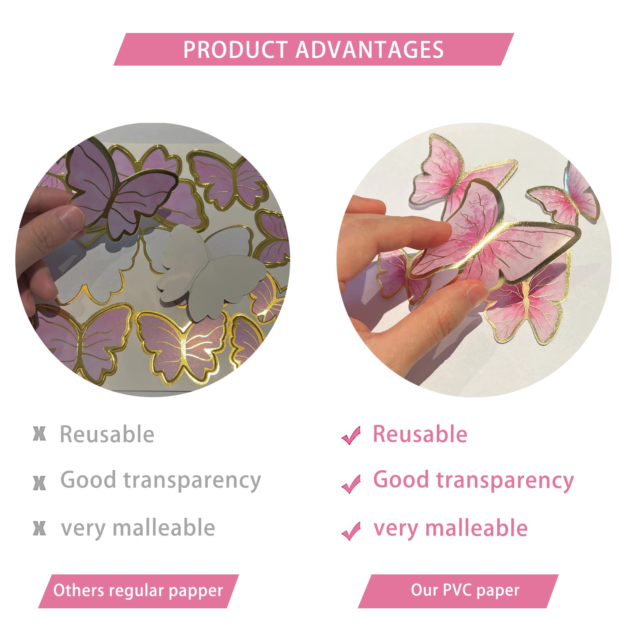 11-Piece Red Butterfly Cake Toppers Set - Gold Metal Happy Birthday Cake Decorations for Women, Girls, Kids - Perfect for Birthday Parties, Baby Showers, Weddings & Anniversary Celebrations
