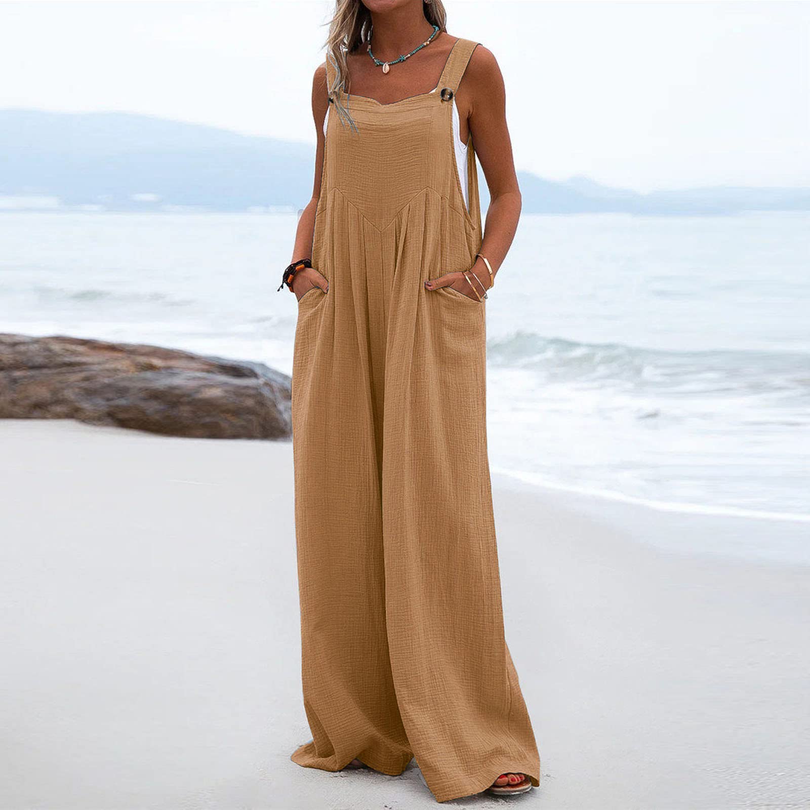 TANGNADE Women's Wide Leg Jumpsuit - Casual Summer Romper with Pockets | Outdoor & Travel