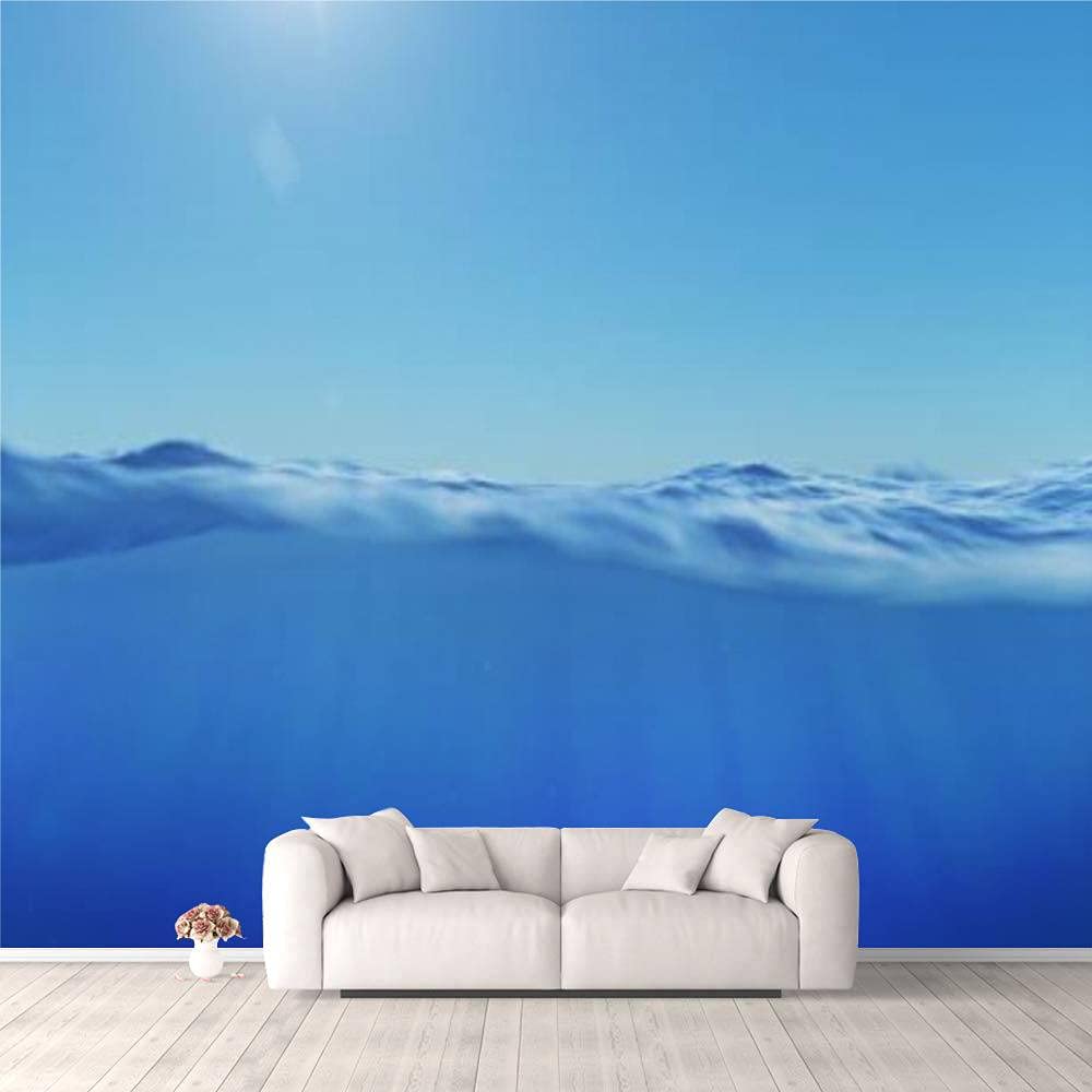 3D Ocean Wall Mural - Half Water Half Sky with Sunlight Design | Removable Peel & Stick Wallpaper for Living Room, Bedroom & TV Background | Perfect for Coastal, Beach or Nautical Home Decor Themes