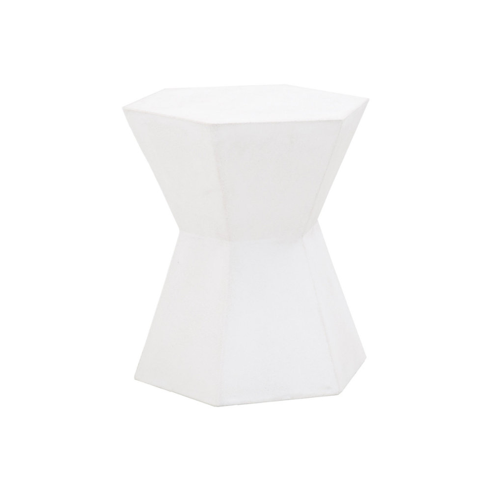 Modern Ivory Concrete Bento Outdoor Accent Table - Durable Patio Side Table for Garden, Poolside & Balcony Decor