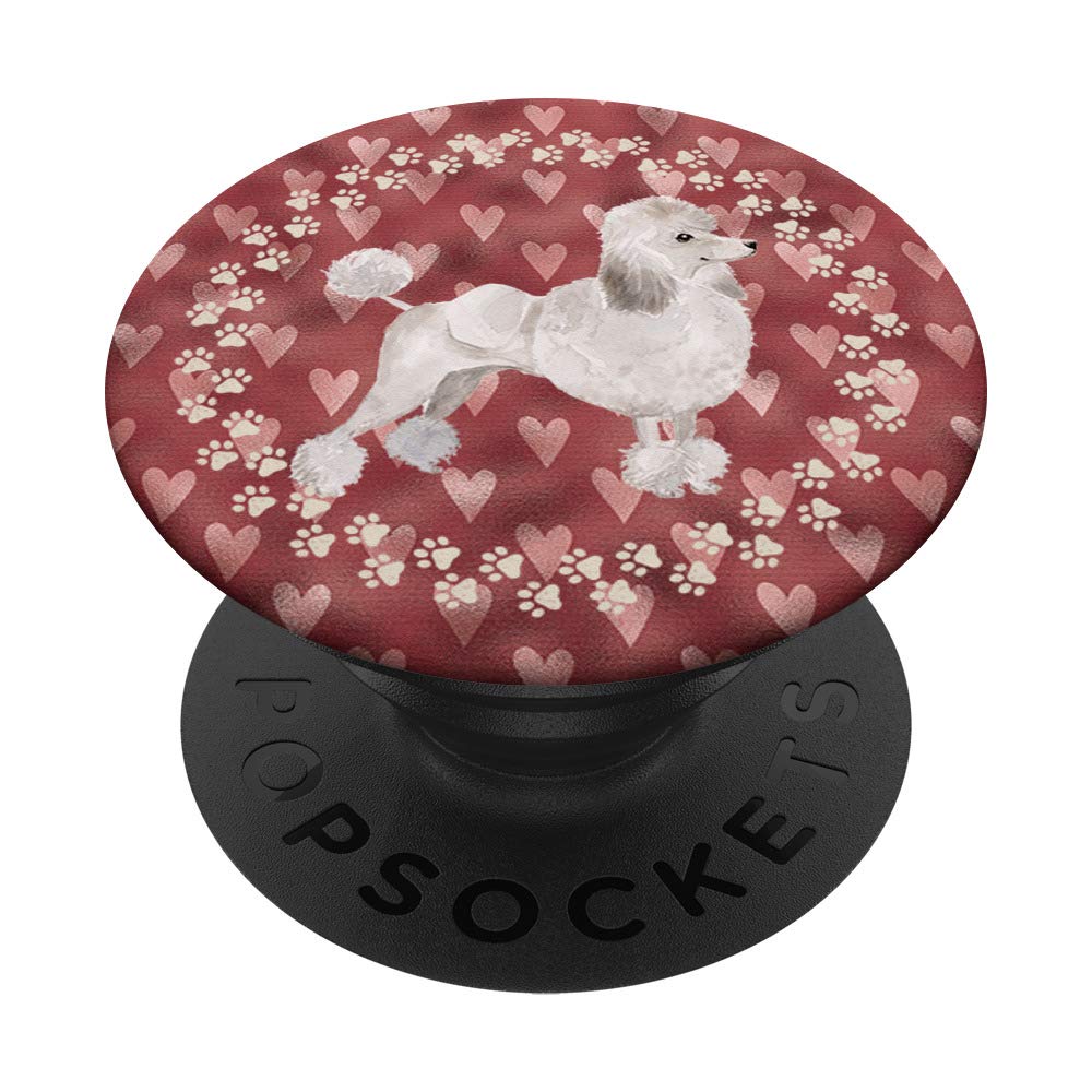 Adorable White Poodle with Pink Hearts Design - PopSockets Phone Grip & Stand for iPhone, Samsung & Tablets - Perfect Gift for Dog Lovers (Home, Office, Travel Use)