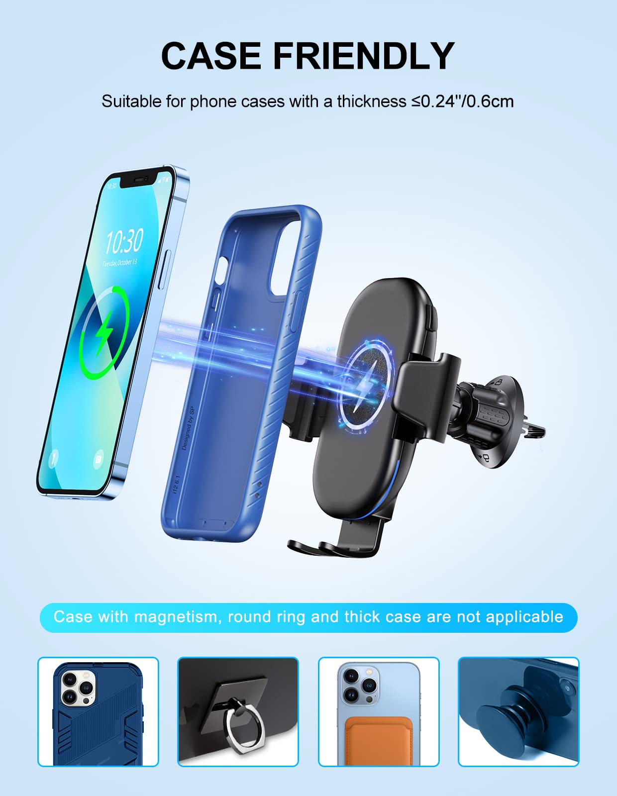 15W Fast Wireless Car Charger Mount - Qi-Certified Phone Holder for iPhone 16/15/14/13/12/11 Pro Max & Galaxy S24/S23/S22 - Air Vent Car Phone Mount with Secure Grip | Perfect for Commuting, Road Trips & Hands-Free Navigation