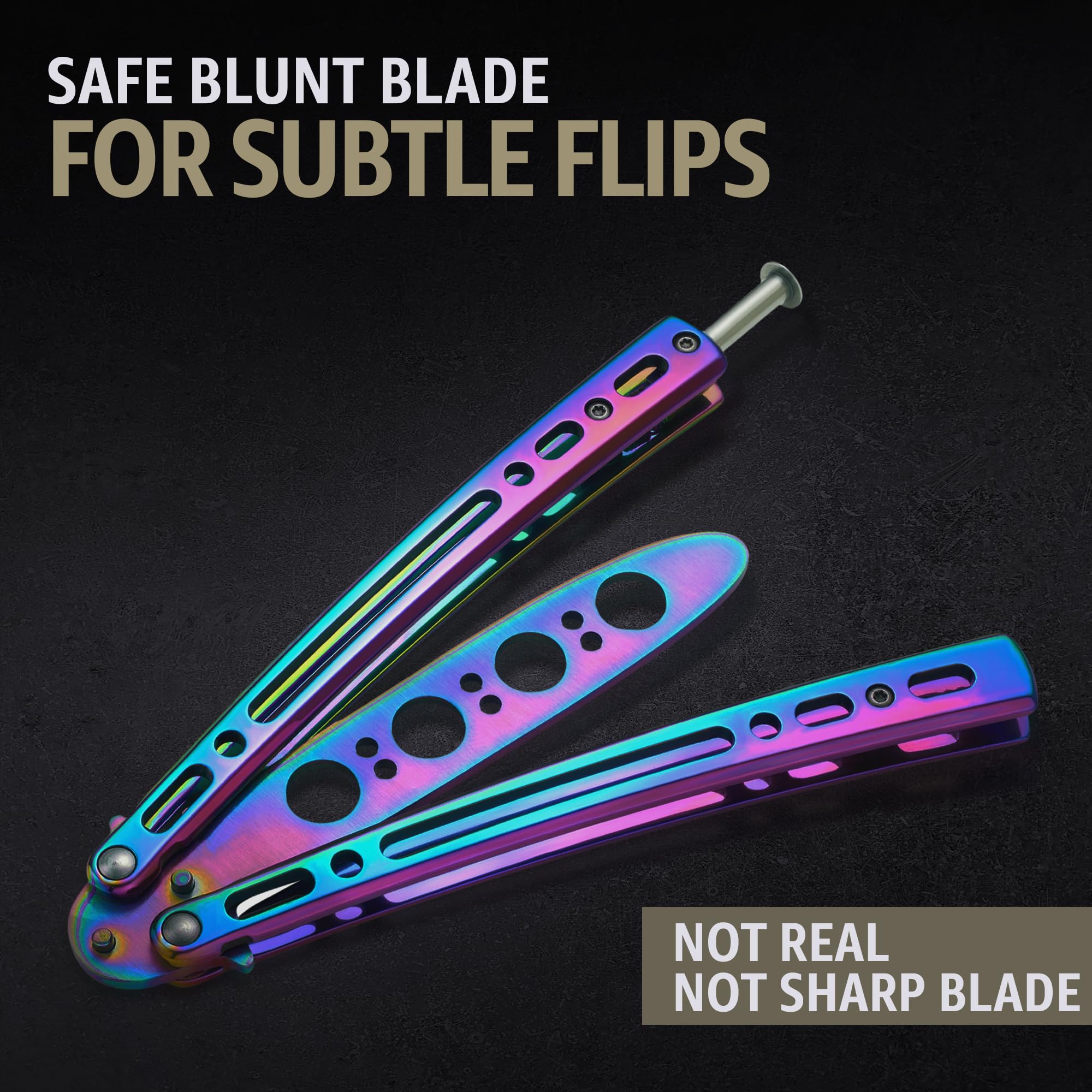 Balisong Trainer Knife - Non-Sharp Butterfly Practice Knife with Spring Latch - Stainless Steel Dull Blade Trick Toy for CSGO Fans & Fidget Stress Relief - Perfect for Beginners Learning Knife Tricks - Great for EDC, Skill Training & Anxiety Relief