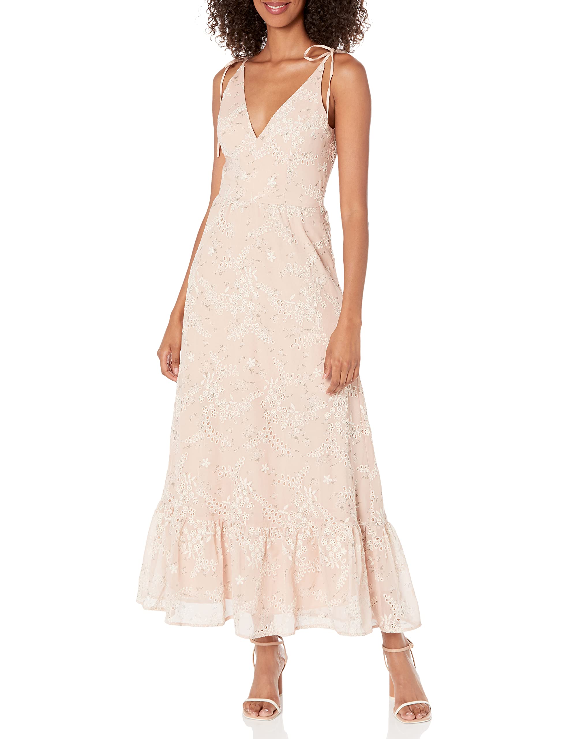 Dress the Population Women's Sunny Sleeveless V-Neck Tiered Maxi Skirt Dress - Perfect for Summer Vacations, Beach Weddings & Casual Outings